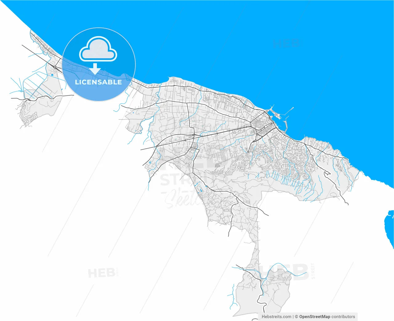 Denia, Alicante, Spain, high resolution vector map - Instant download PDF and JPG
