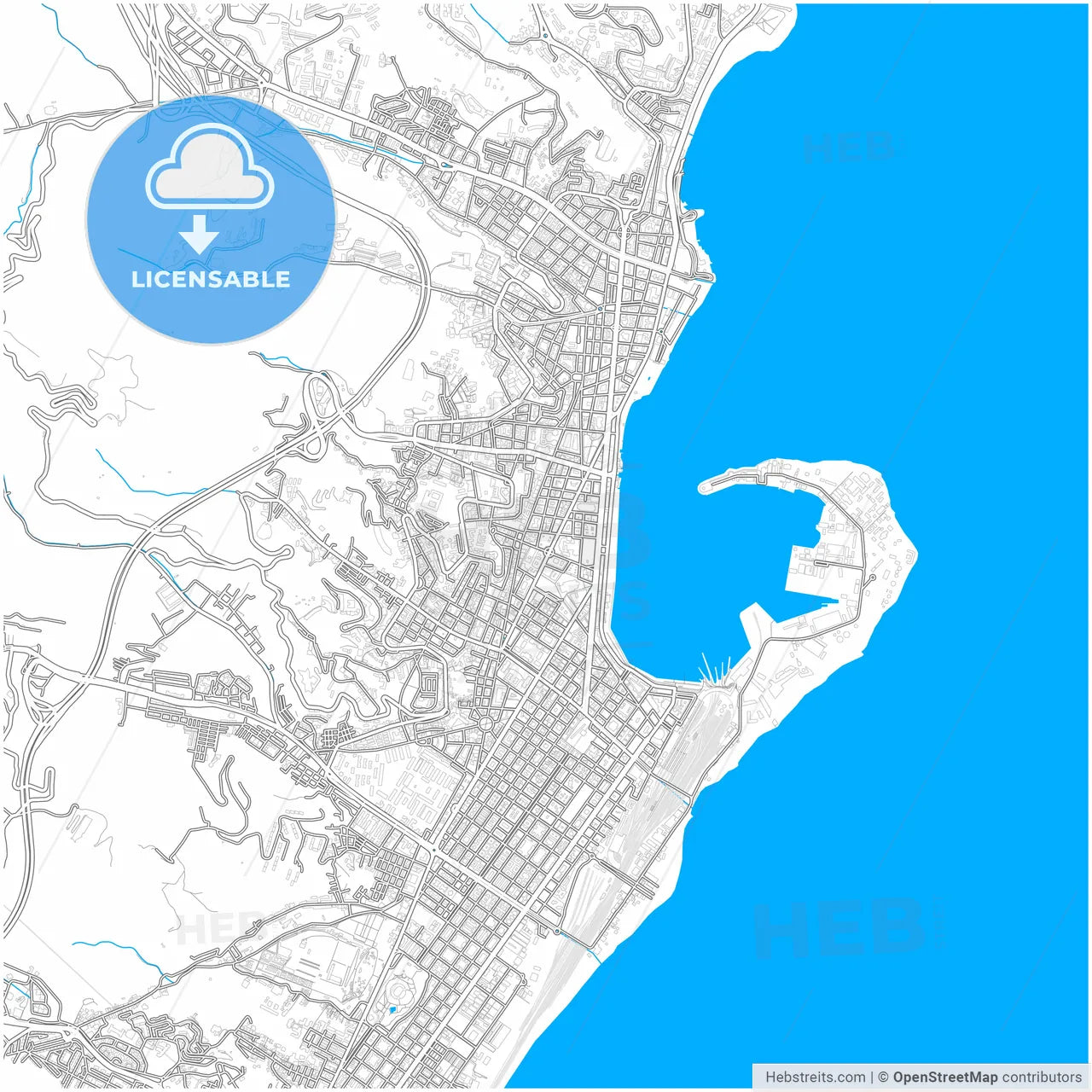 Messina, Sicily, Italy, city map with high resolution roads.