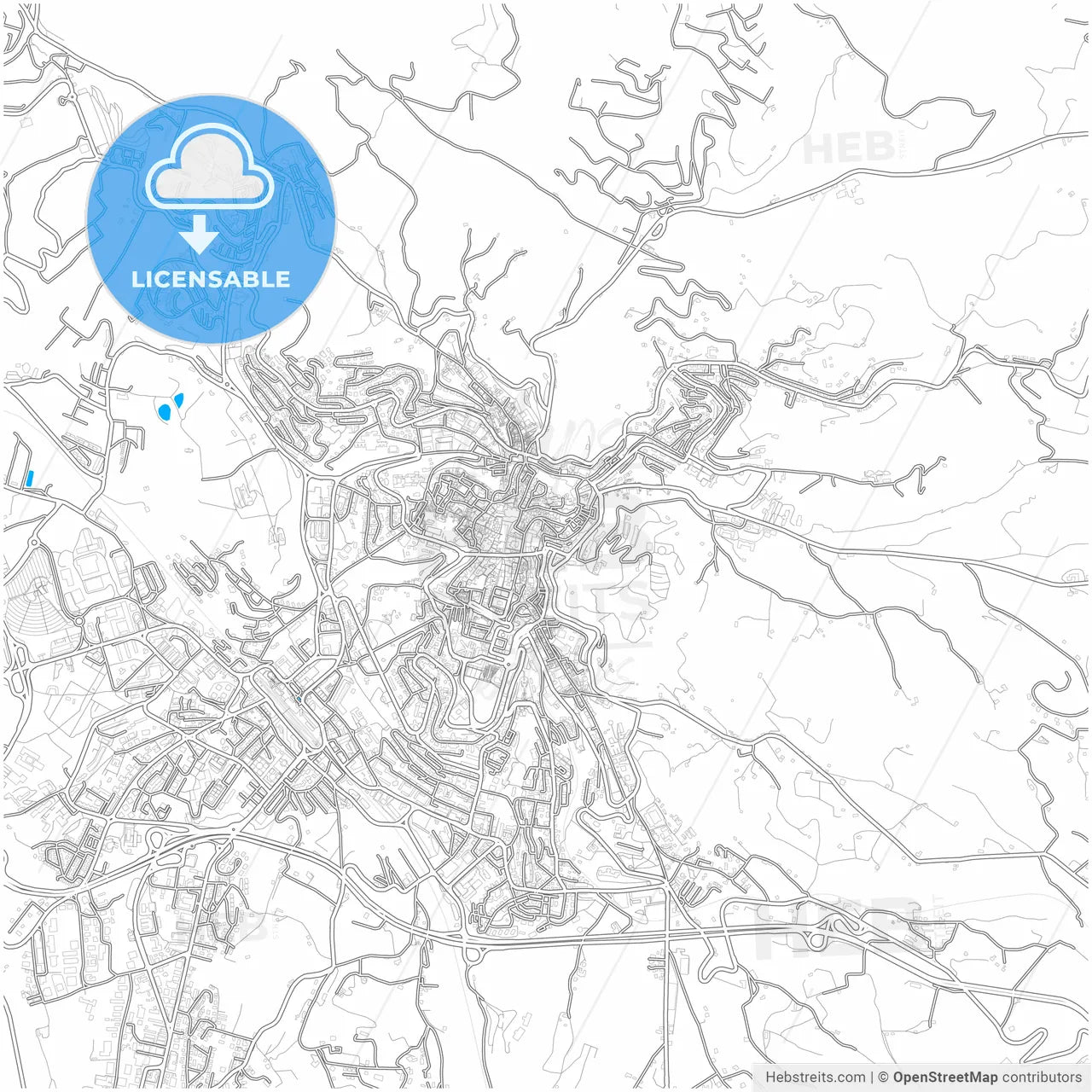 Perugia, Umbria, Italy, city map with high resolution roads.