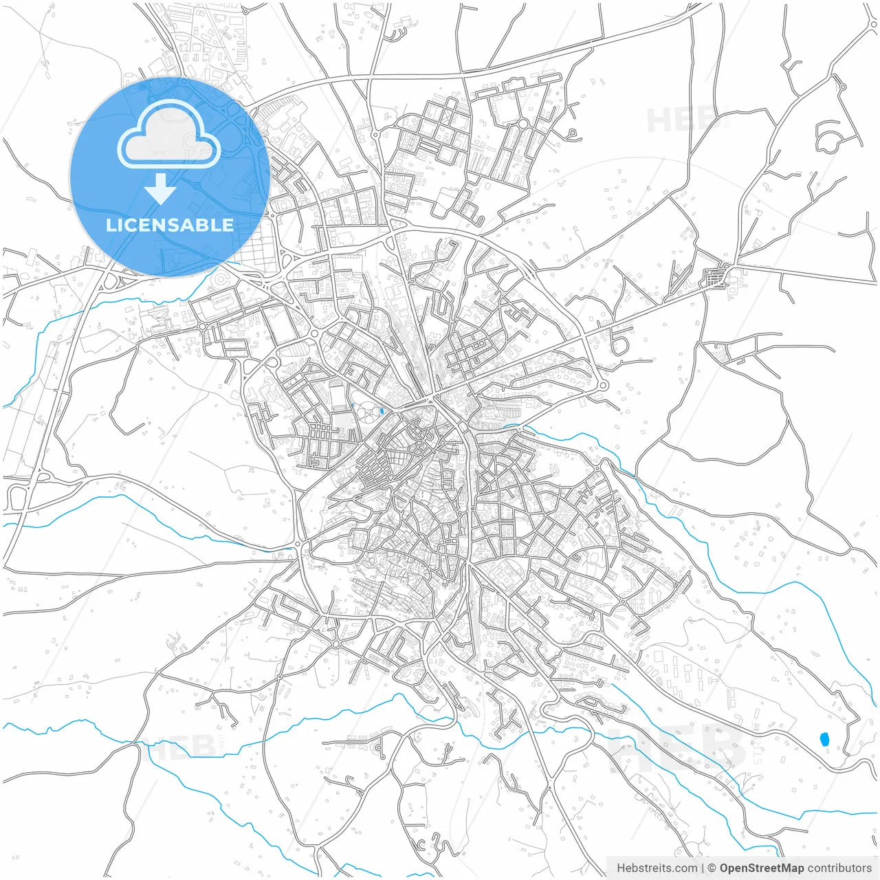 Viterbo, Lazio, Italy, city map with high resolution roads.
