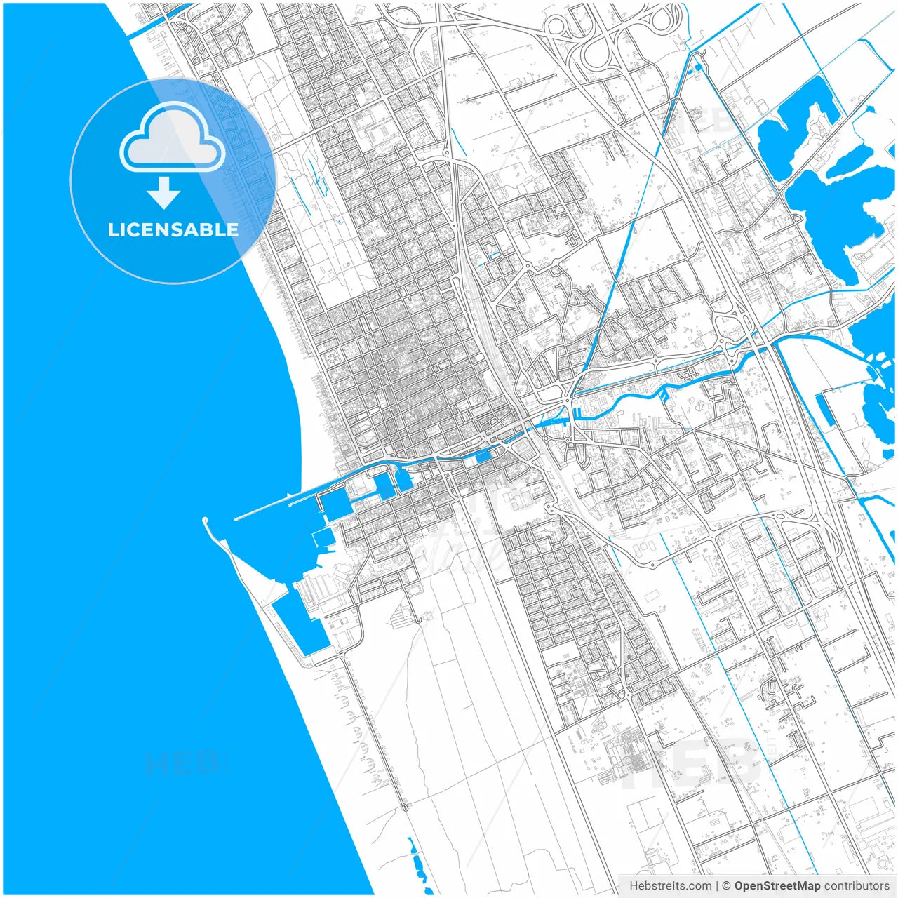 Viareggio, Tuscany, Italy, city map with high resolution roads.