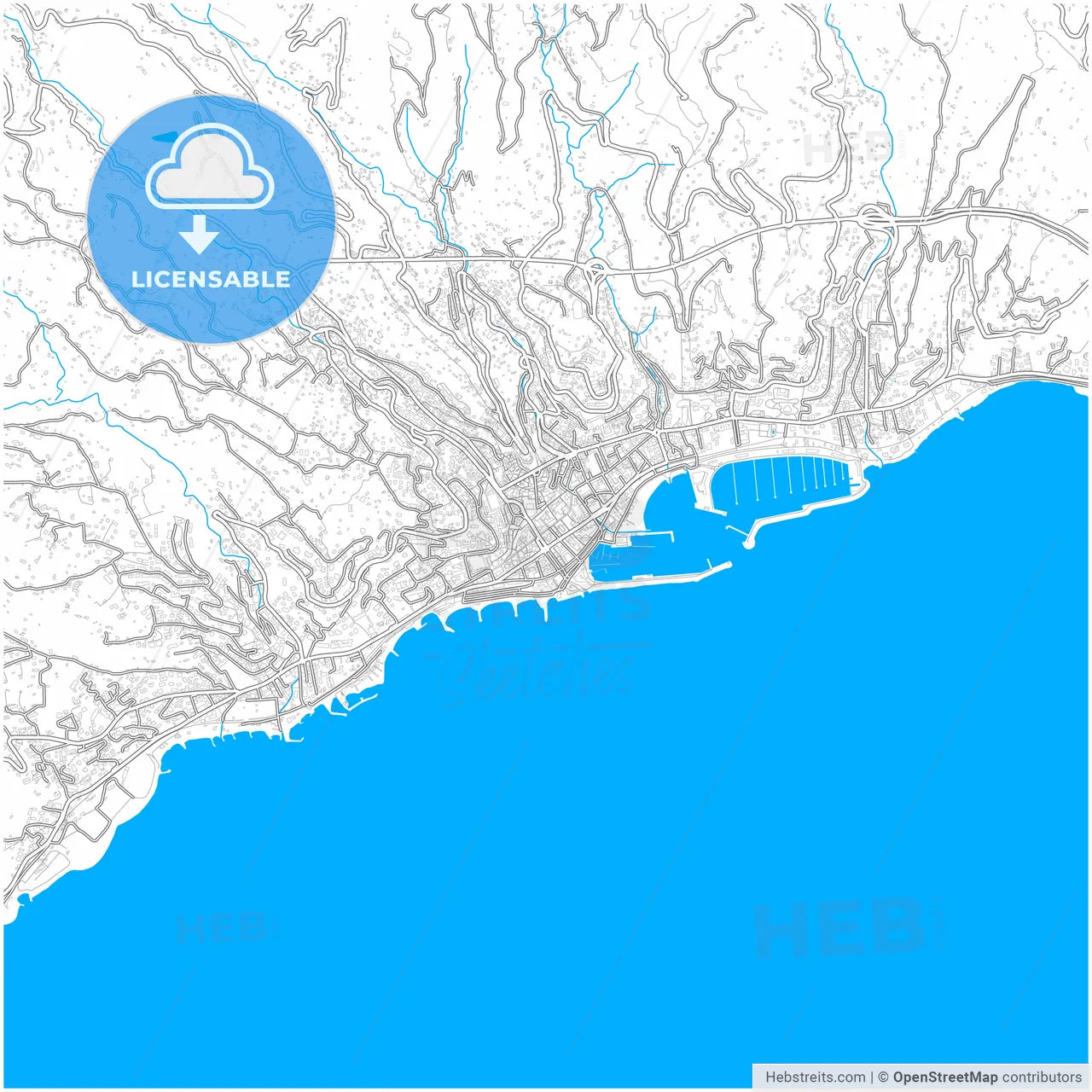 Sanremo, Liguria, Italy, city map with high resolution roads.
