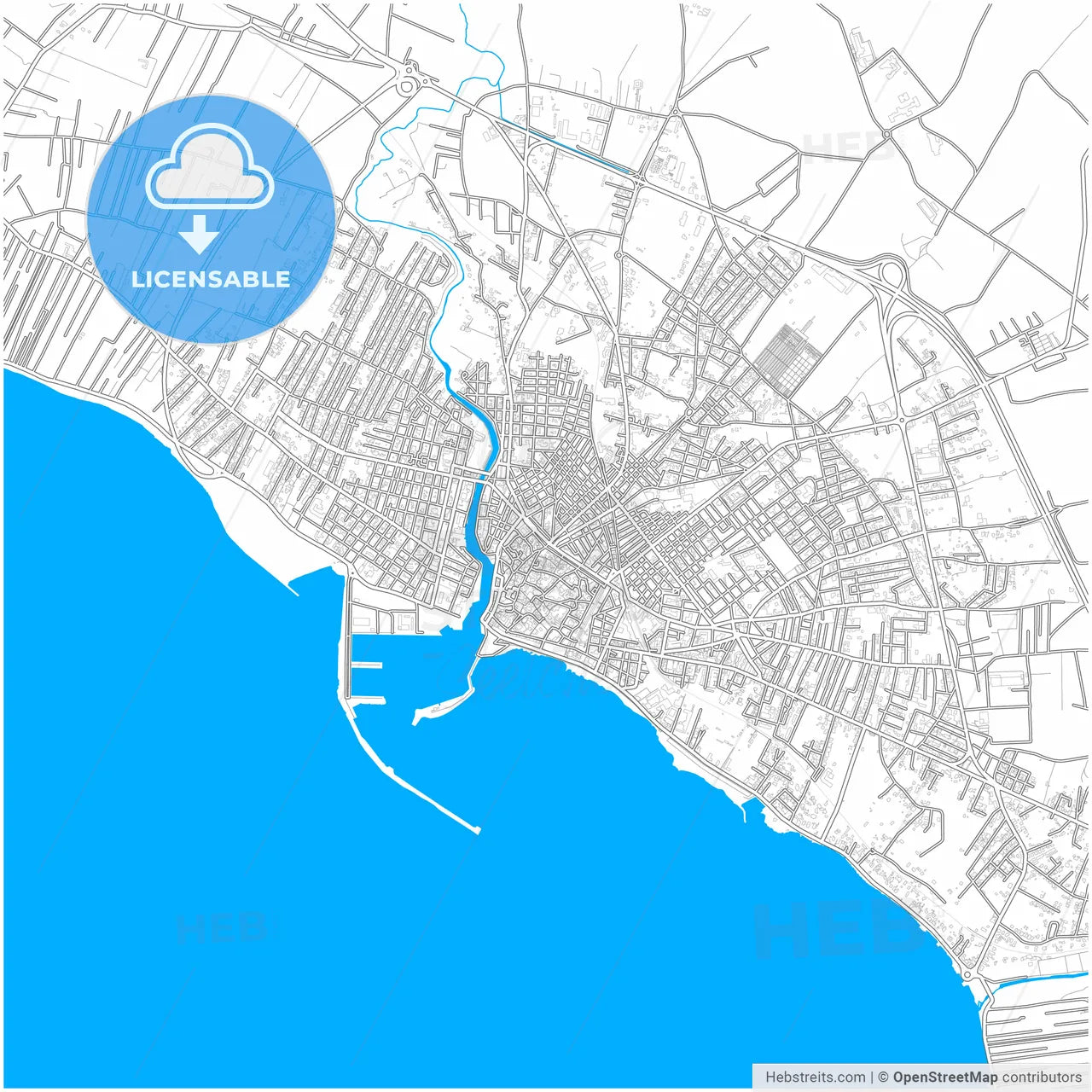 Mazara del Vallo, Sicily, Italy, city map with high resolution roads.