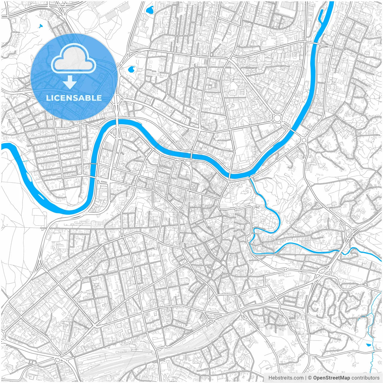 Vilnius, Vilnius County, Lithuania, city map with high resolution roads.