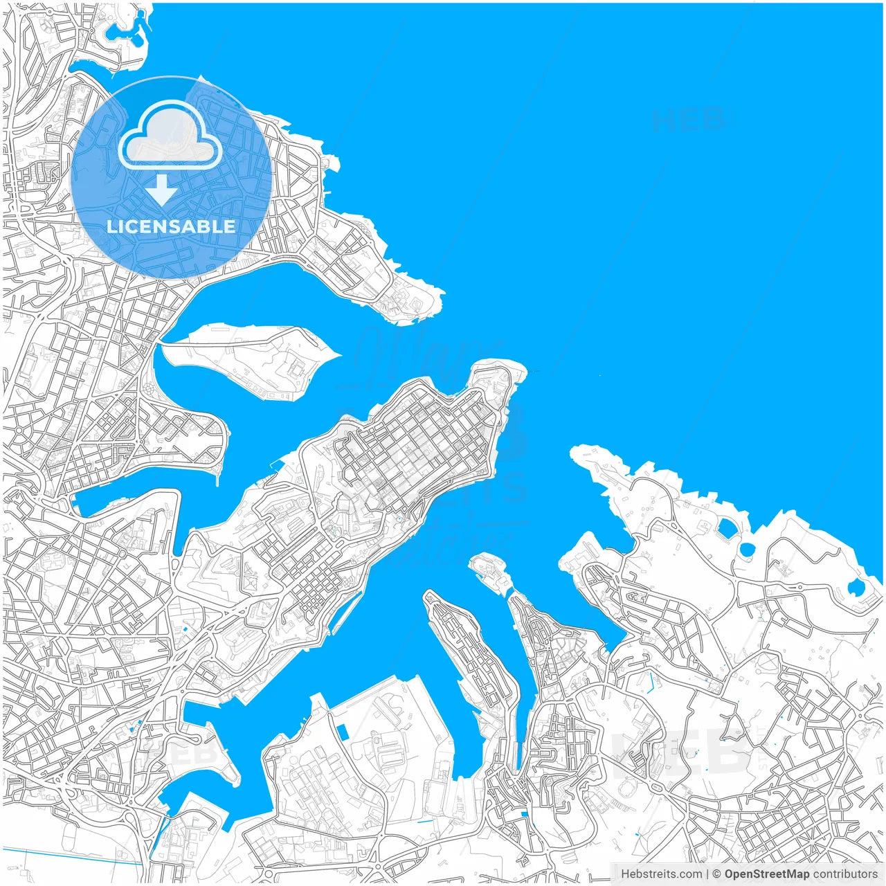 Valletta, South Eastern Region, Malta, city map with high resolution roads.