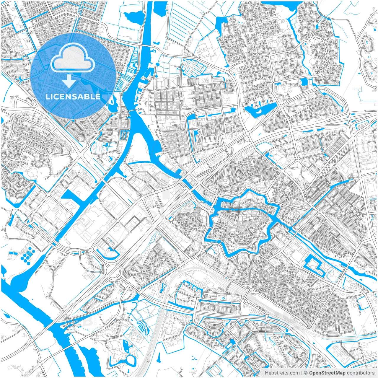 Zwolle, Overijssel, Netherlands, city map with high resolution roads.