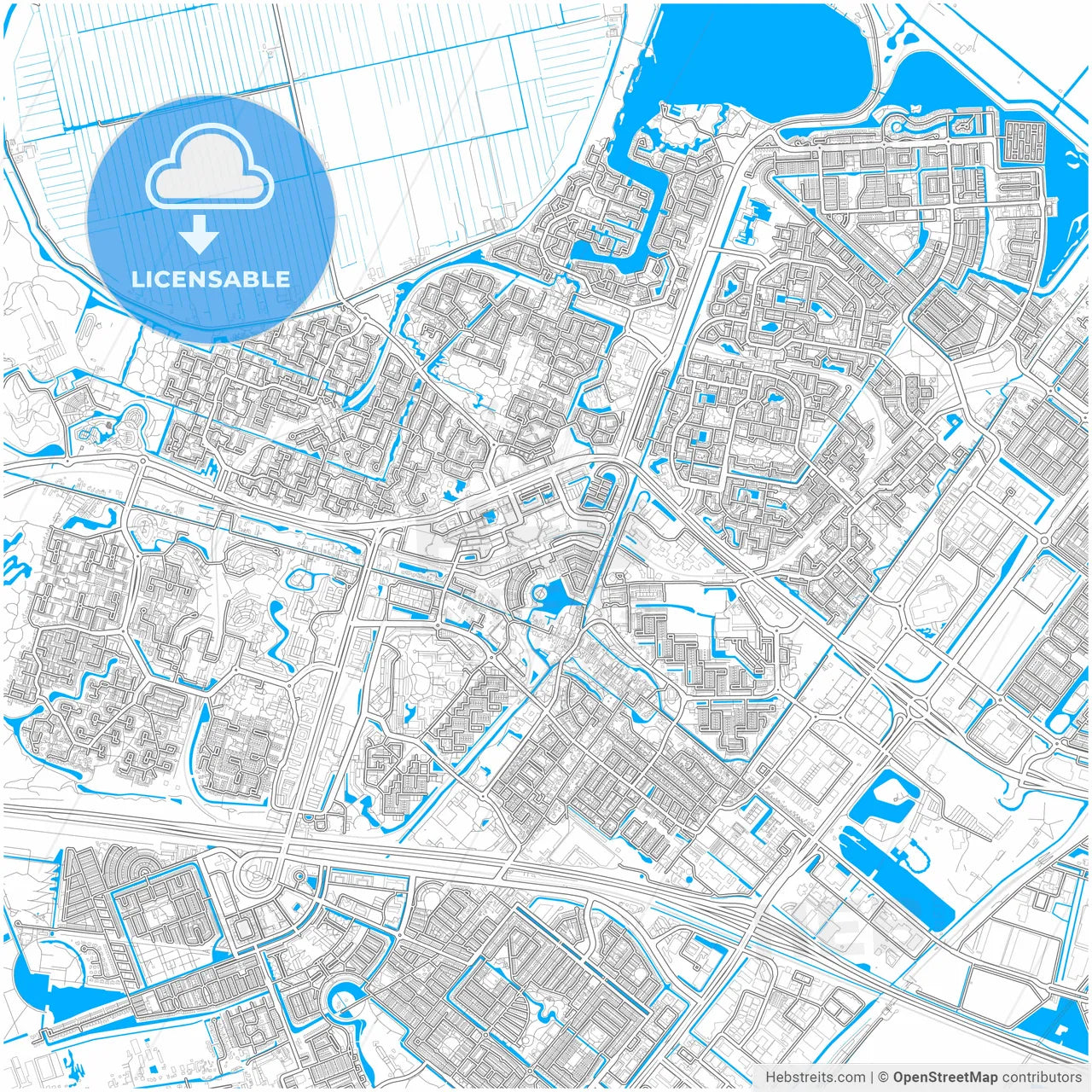 Zoetermeer, South Holland, Netherlands, city map with high resolution roads.