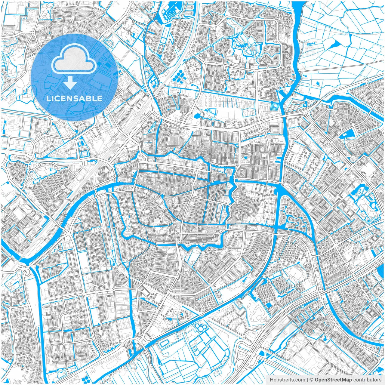 Leiden, South Holland, Netherlands, city map with high resolution roads.