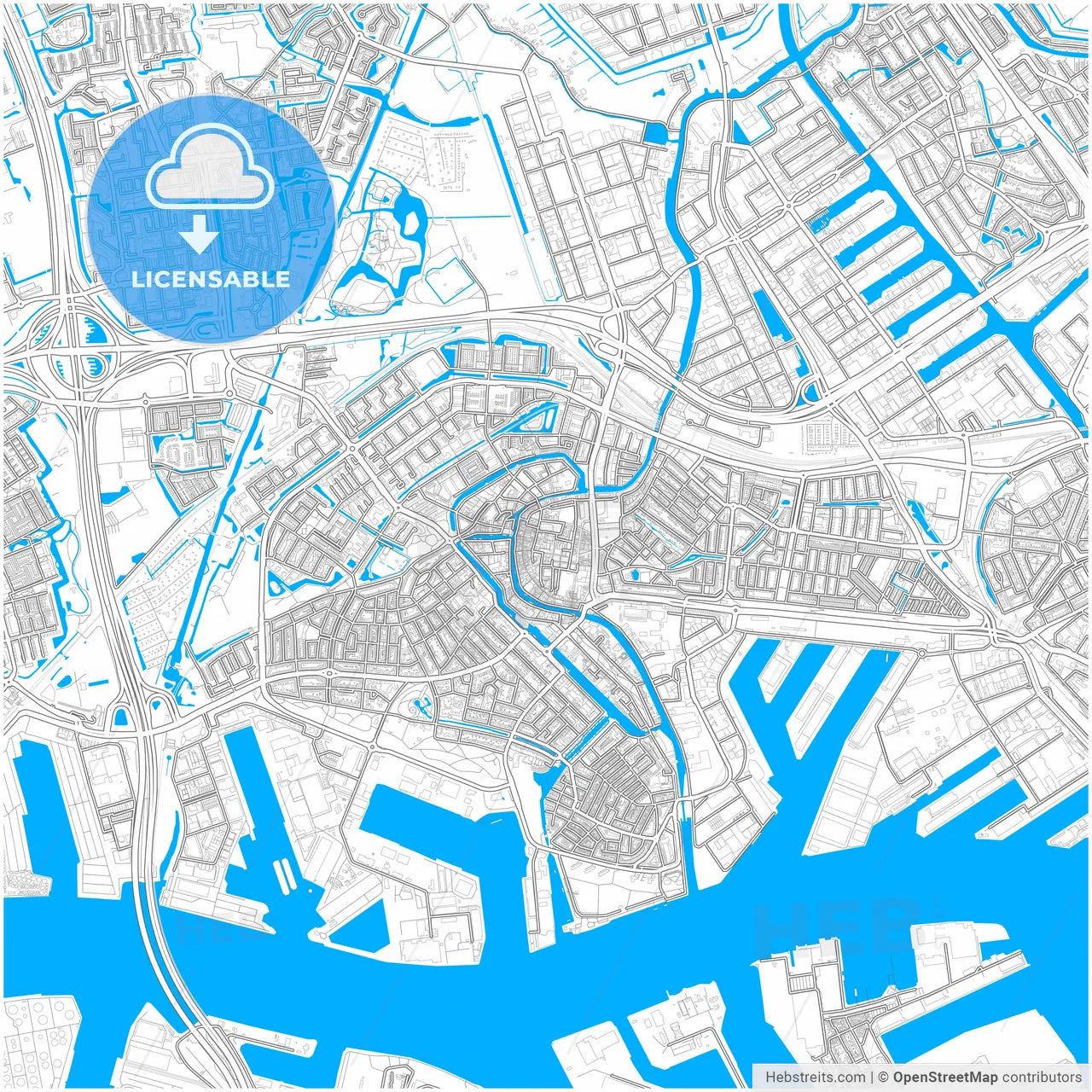 Schiedam, South Holland, Netherlands, city map with high resolution roads.