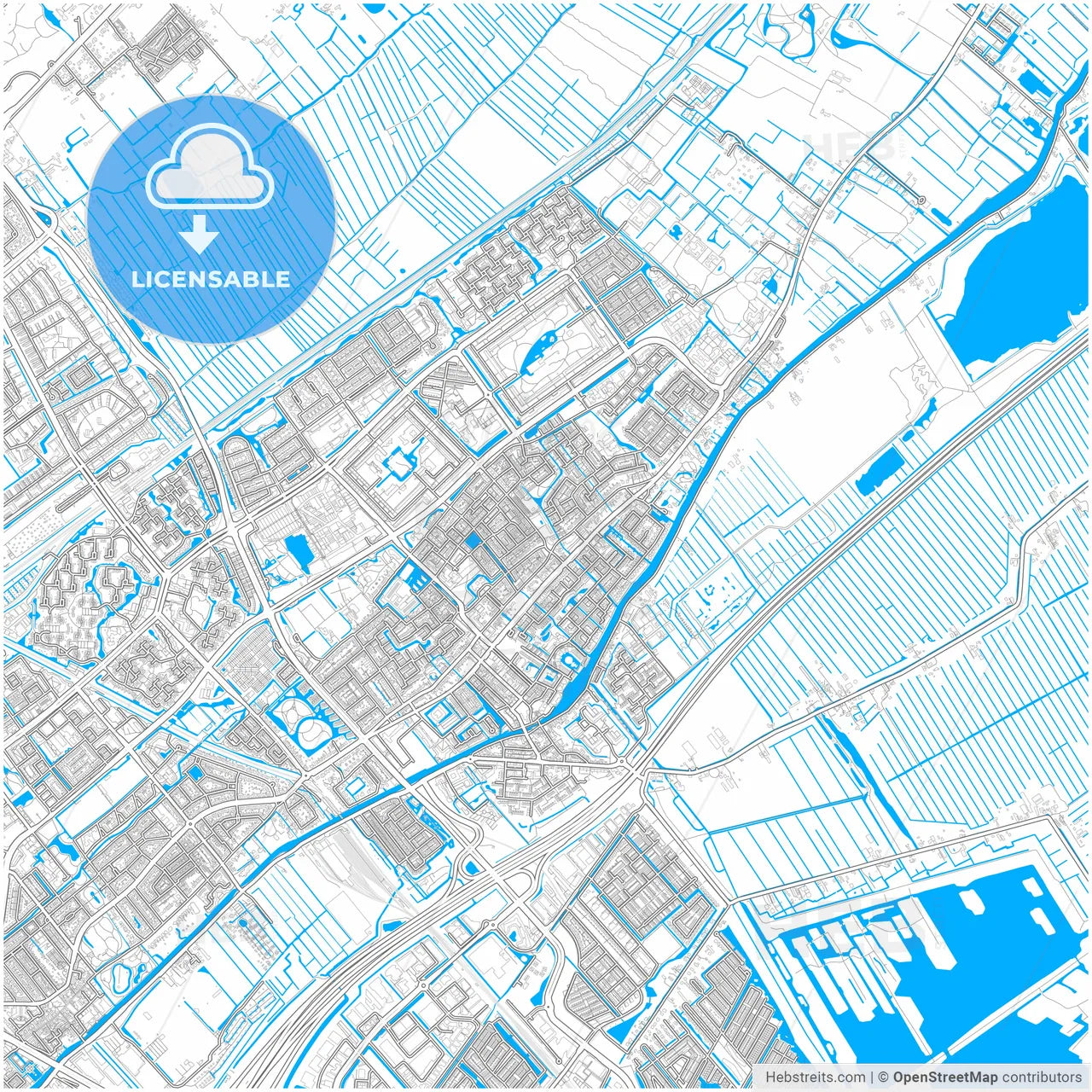 Leidschendam-Voorburg, South Holland, Netherlands, city map with high resolution roads.