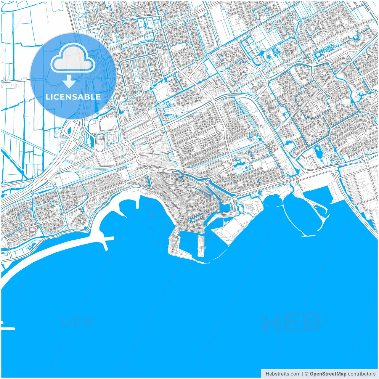 Hoorn, North Holland, Netherlands, city map with high resolution roads.