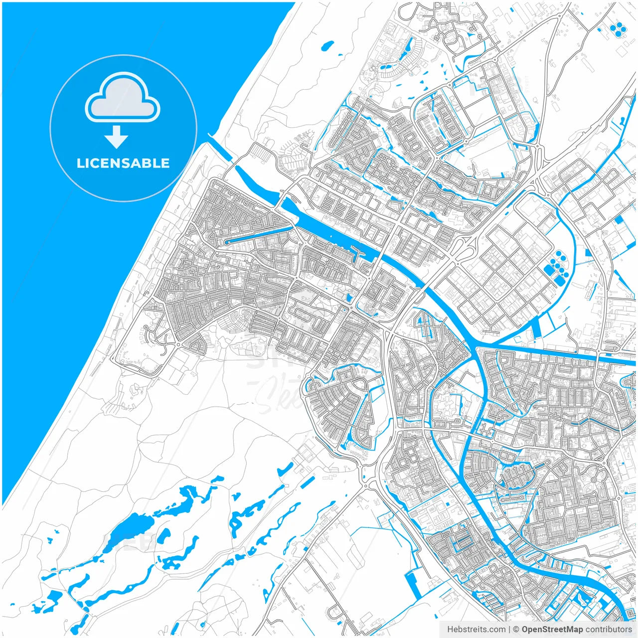 Katwijk, South Holland, Netherlands, city map with high resolution roads.