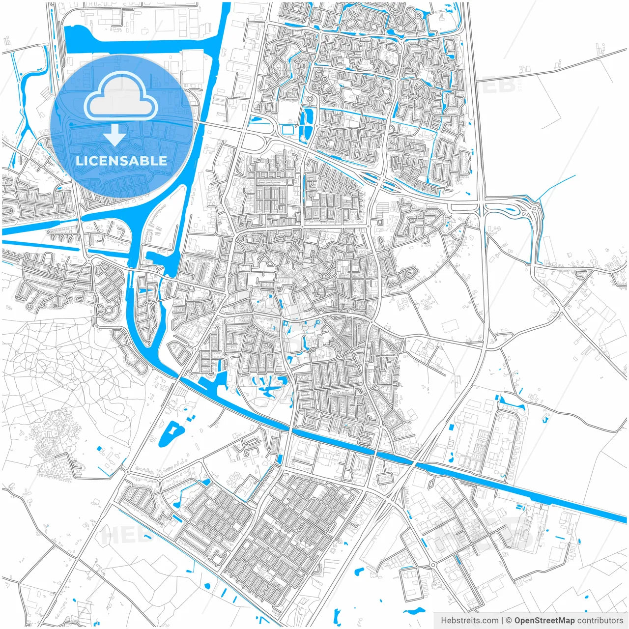 Oosterhout, North Brabant, Netherlands, city map with high resolution roads.