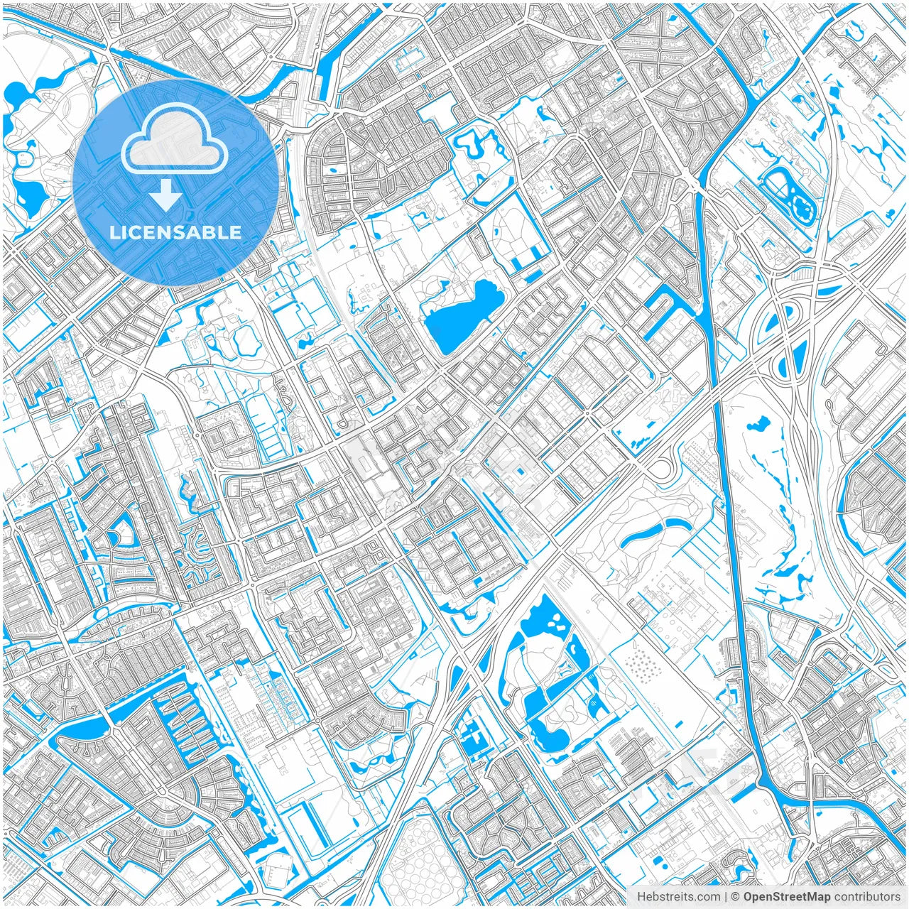 Rijswijk, South Holland, Netherlands, city map with high resolution roads.