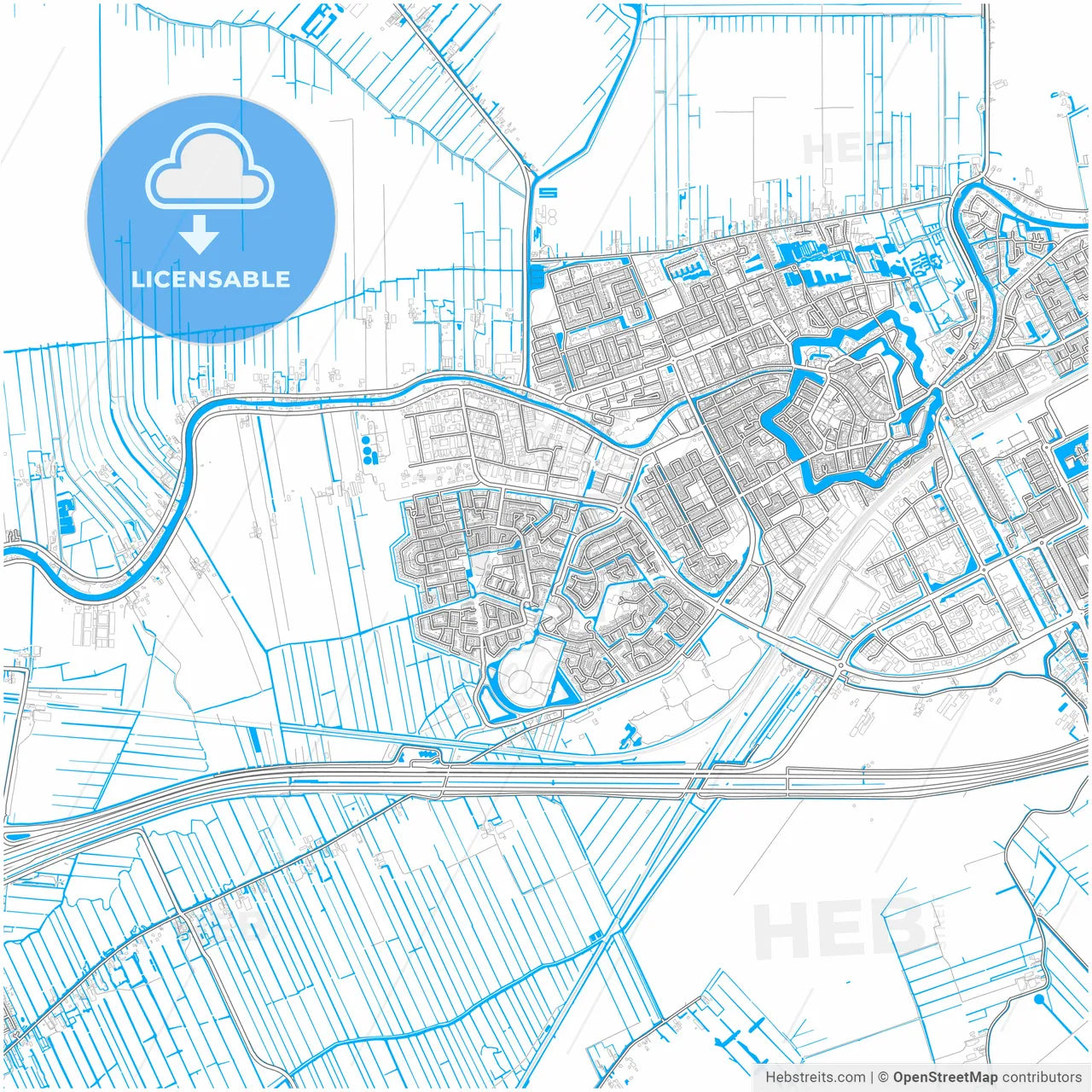Woerden, Utrecht, Netherlands, city map with high resolution roads.