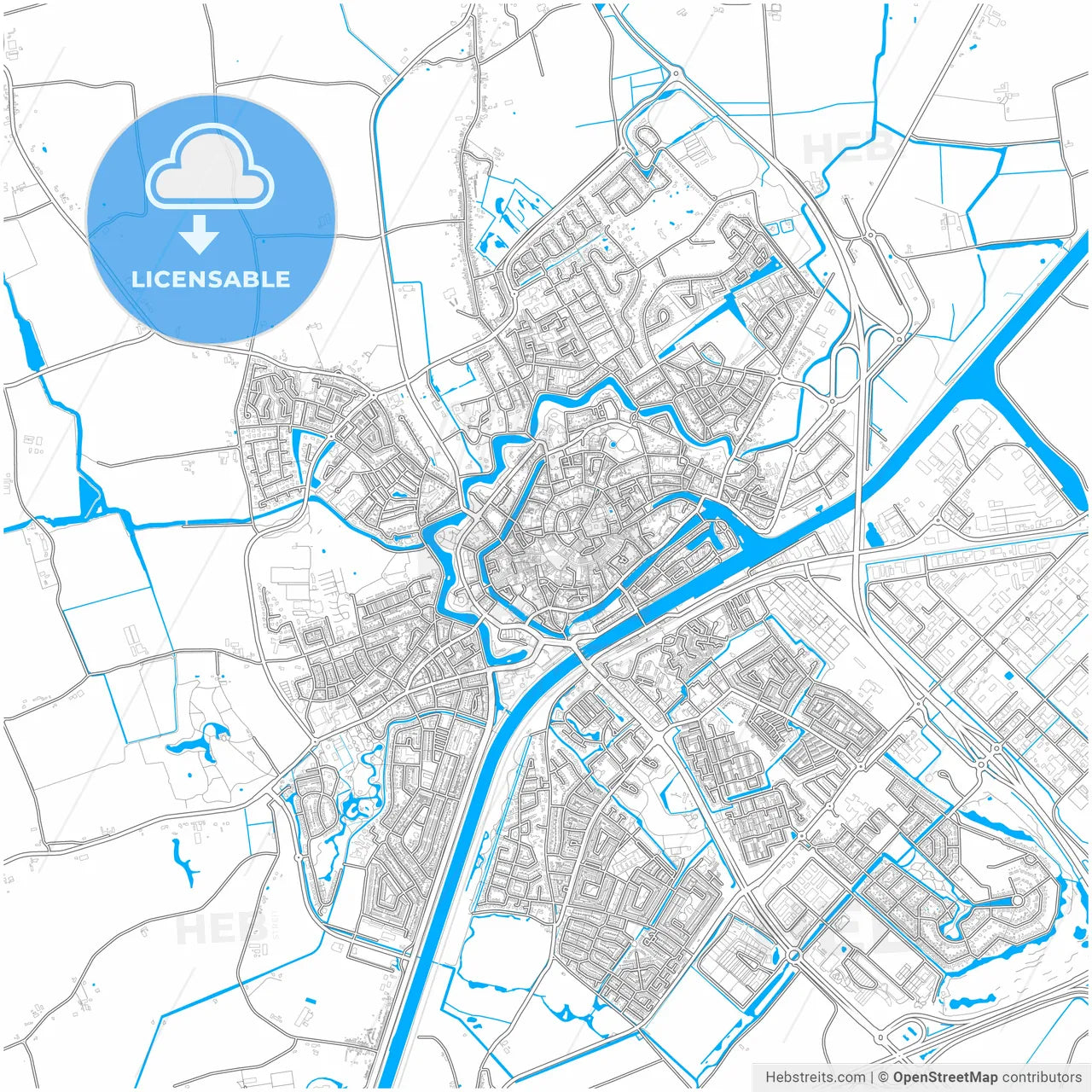 Middelburg, Zeeland, Netherlands, city map with high resolution roads.