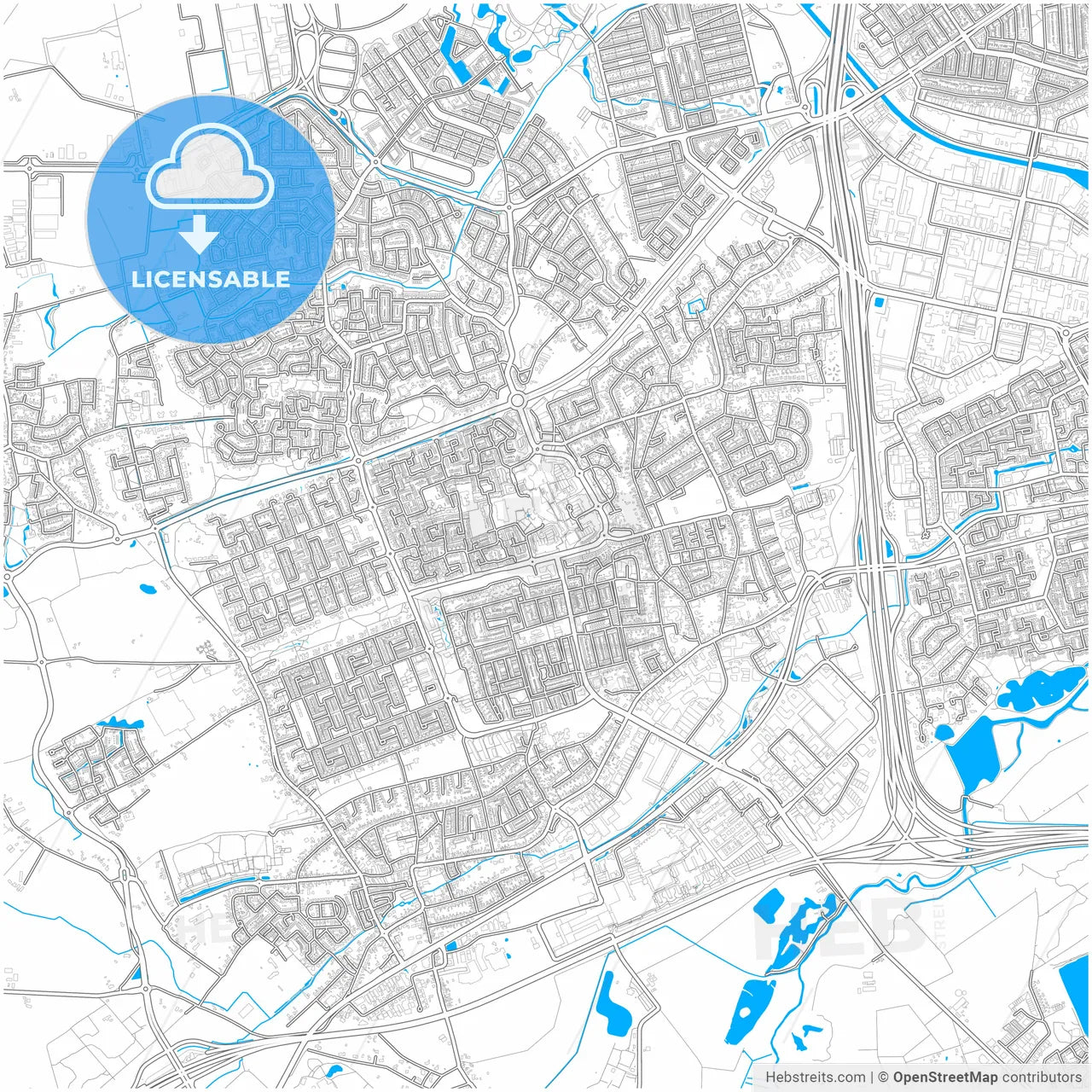 Veldhoven, North Brabant, Netherlands, city map with high resolution roads.