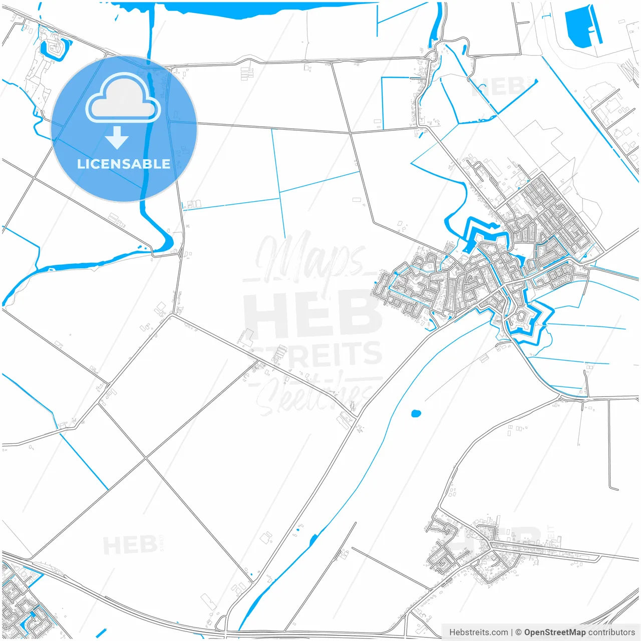 Moerdijk, North Brabant, Netherlands, city map with high resolution roads.
