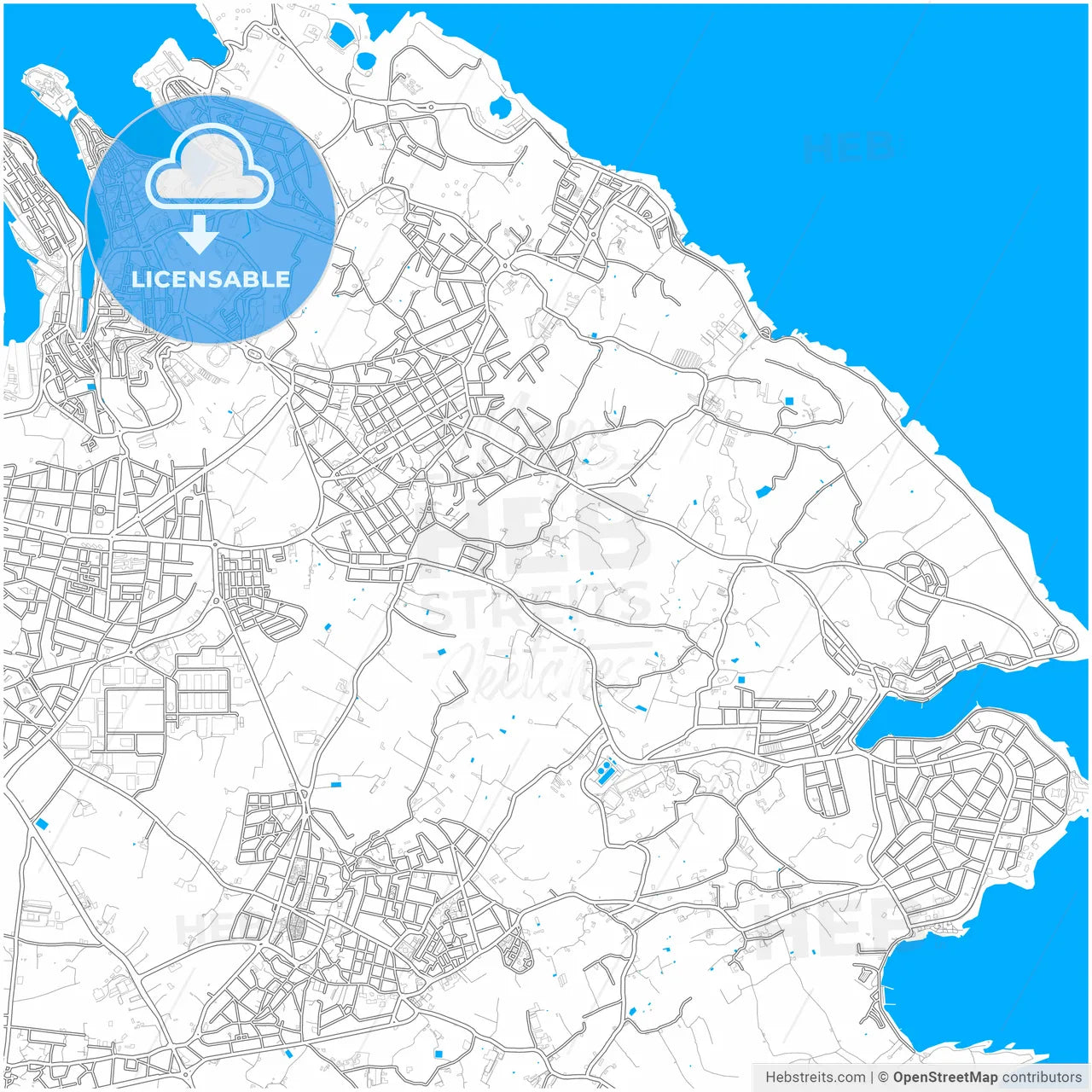 Żabbar, South Eastern Region, Malta, city map with high resolution roads.