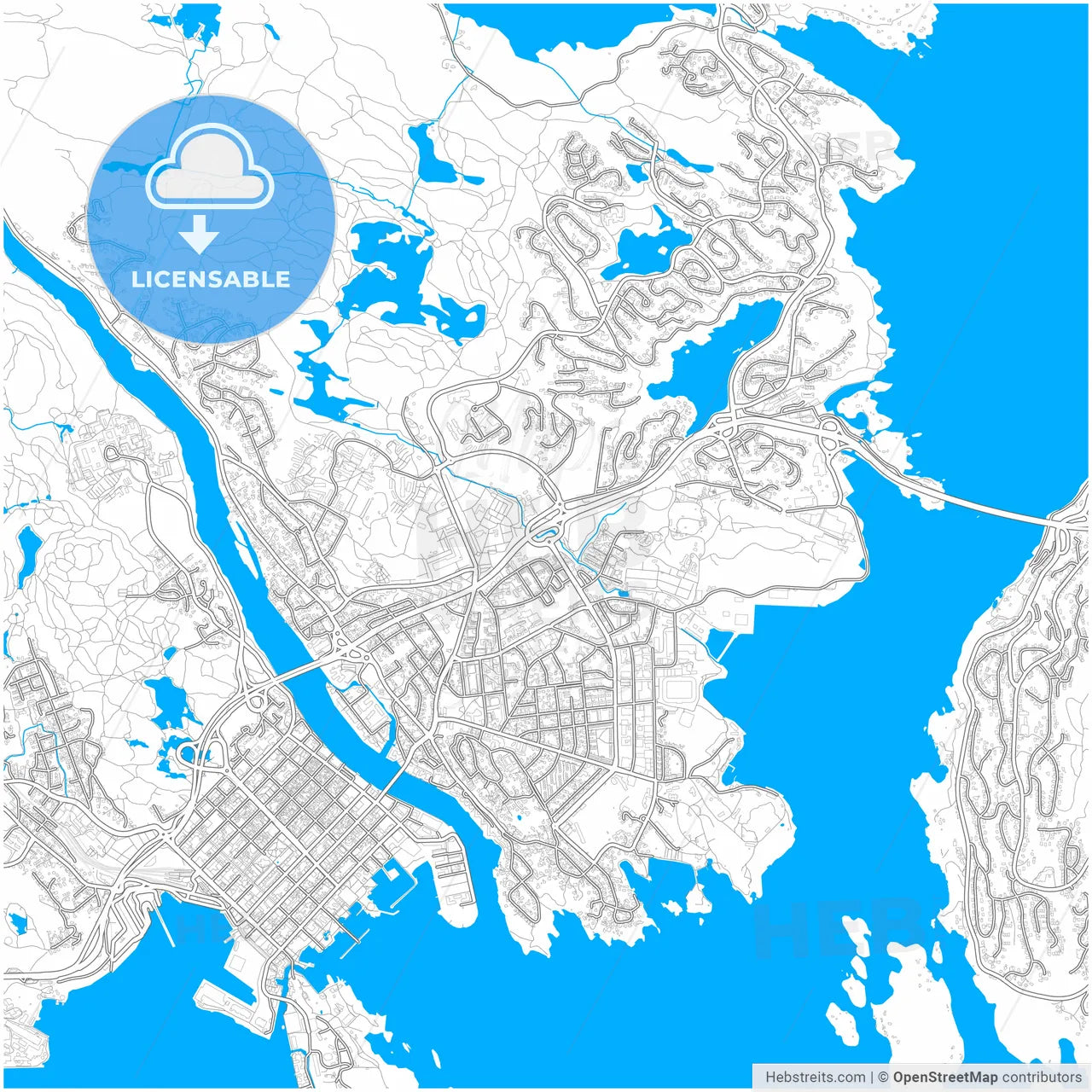 Kristiansand, Vest-Agder, Norway, city map with high resolution roads.