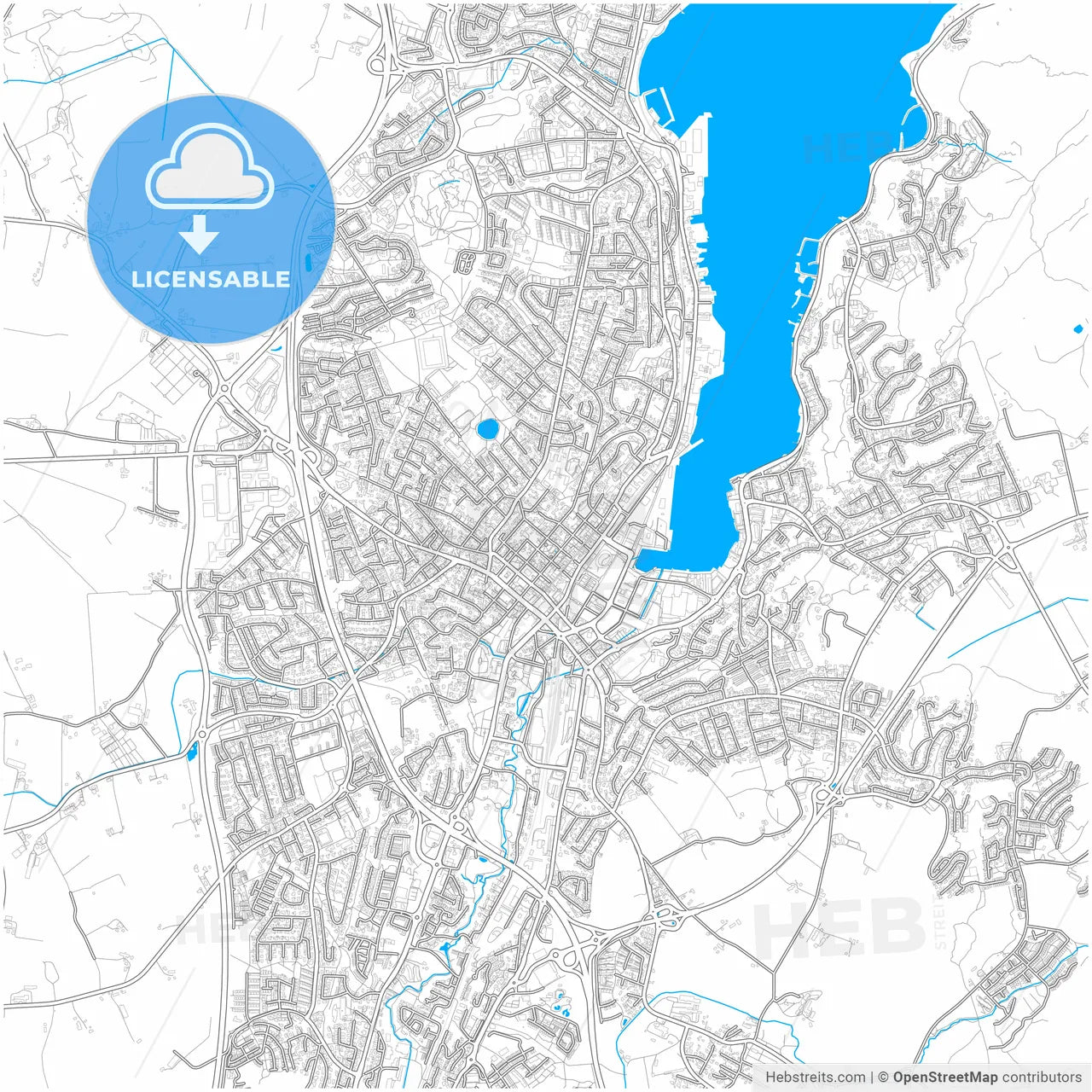 Sandnes, Rogaland, Norway, city map with high resolution roads.
