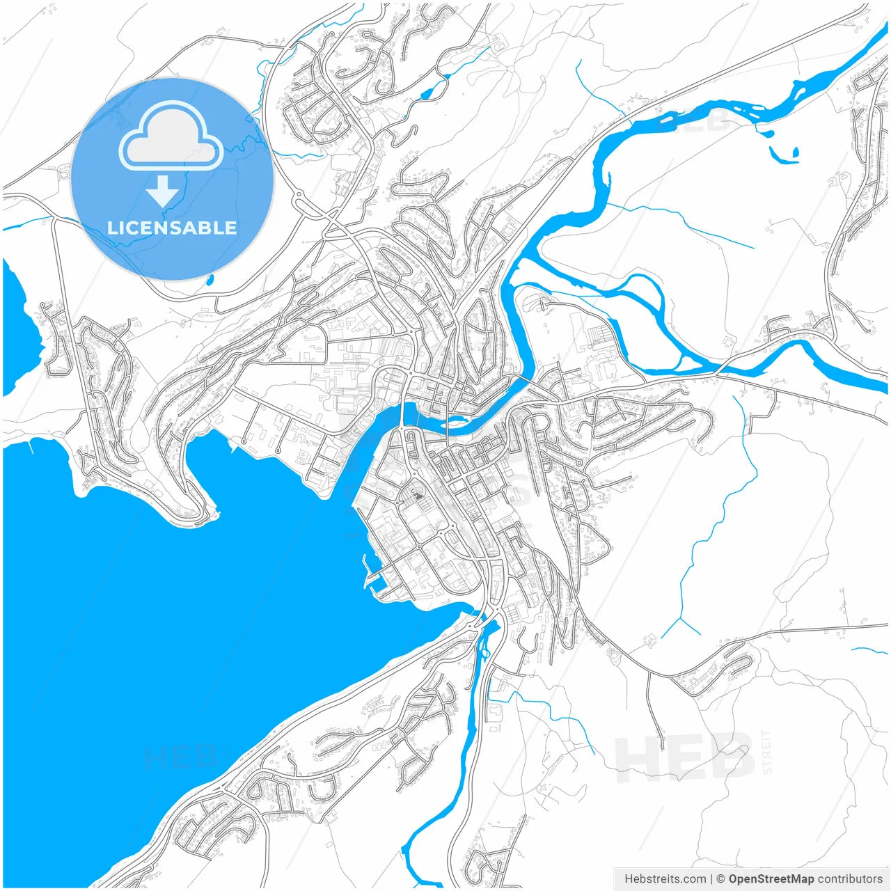 Steinkjer, Trøndelag, Norway, city map with high resolution roads.