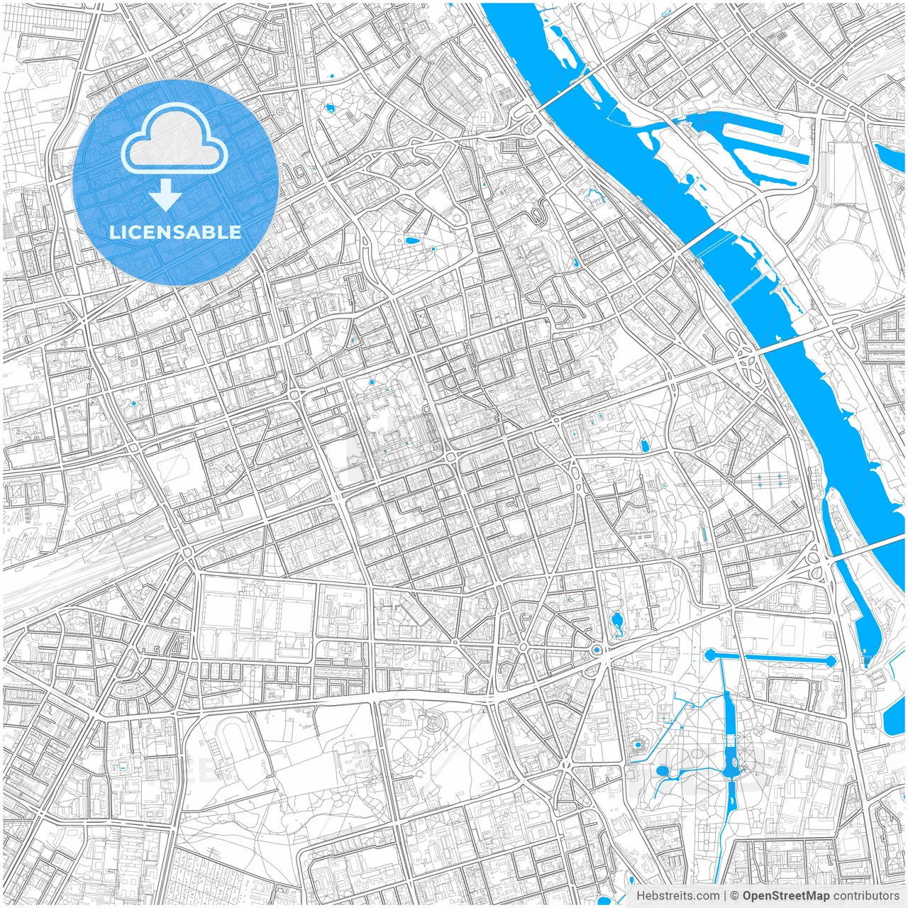 Warsaw, Masovian, Poland, city map with high resolution roads.