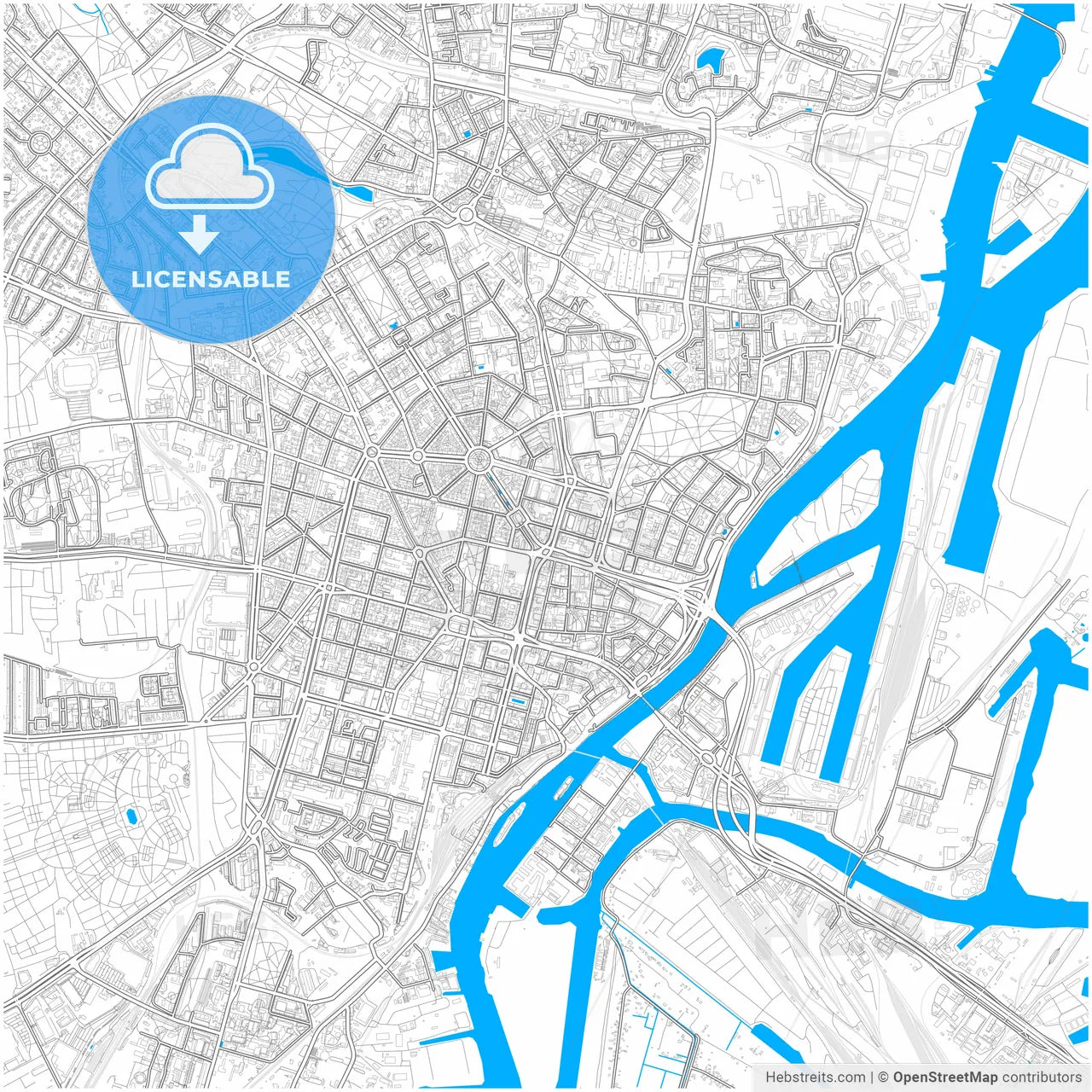 Szczecin, West Pomeranian, Poland, city map with high resolution roads.
