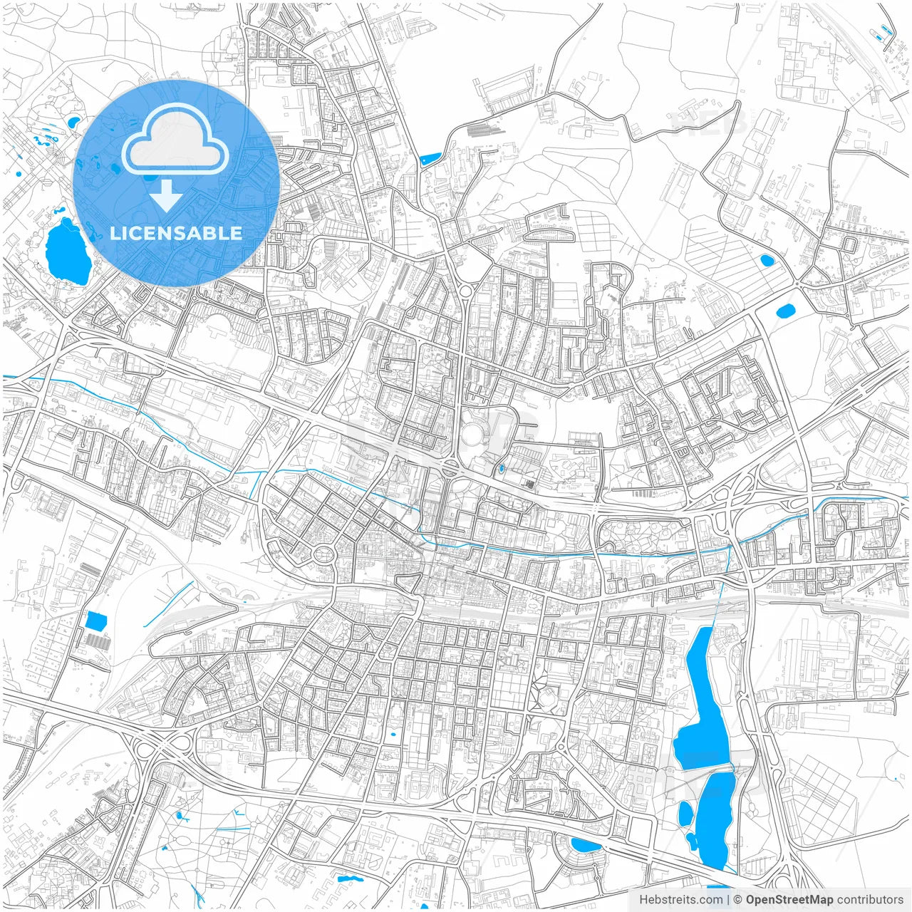 Katowice, Silesian, Poland, city map with high resolution roads.