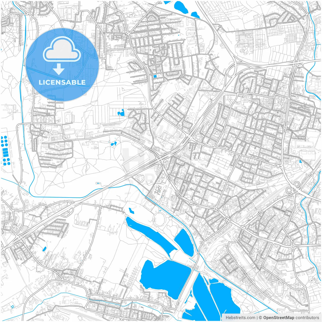 Sosnowiec, Silesian, Poland, city map with high resolution roads.
