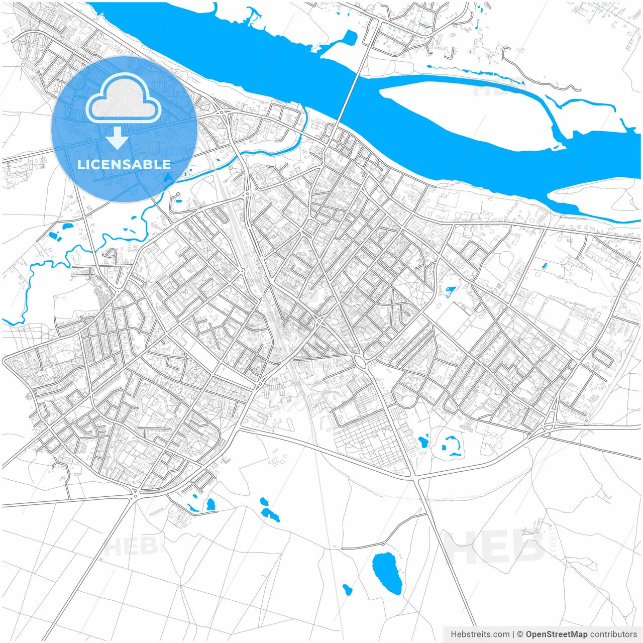 Włocławek, Kuyavian-Pomeranian, Poland, city map with high resolution roads.