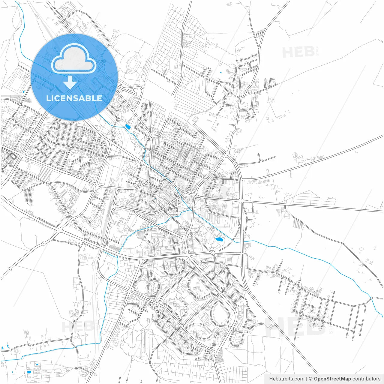 Lubin, Lower Silesian, Poland, city map with high resolution roads.
