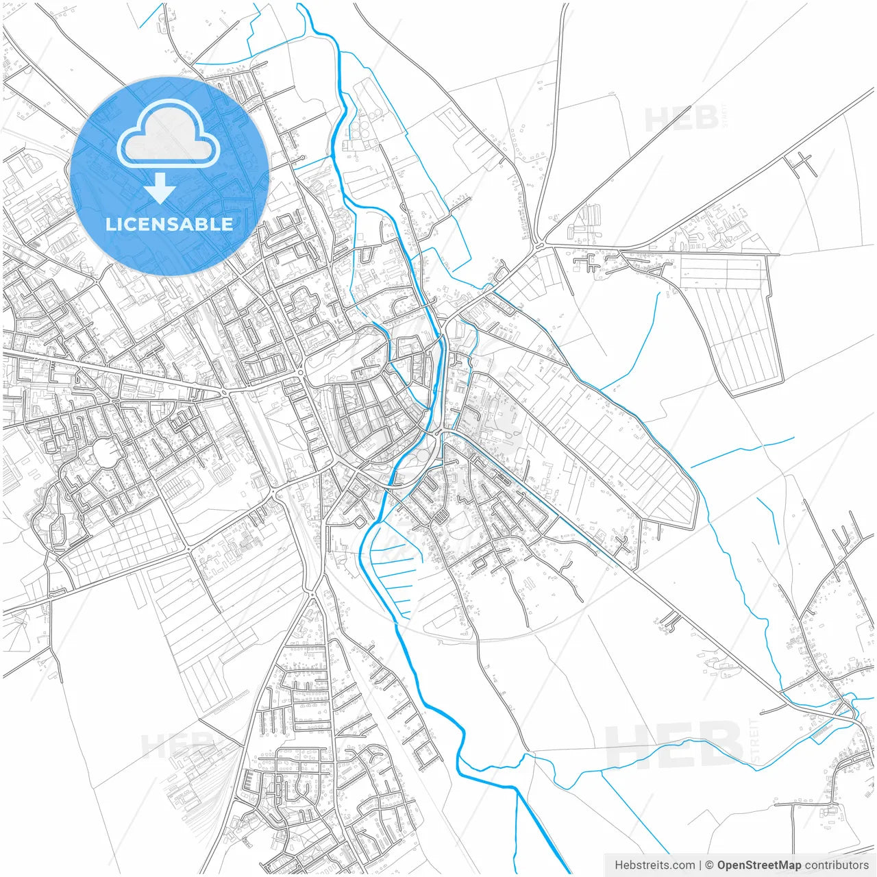 Stargard, West Pomeranian, Poland, city map with high resolution roads.