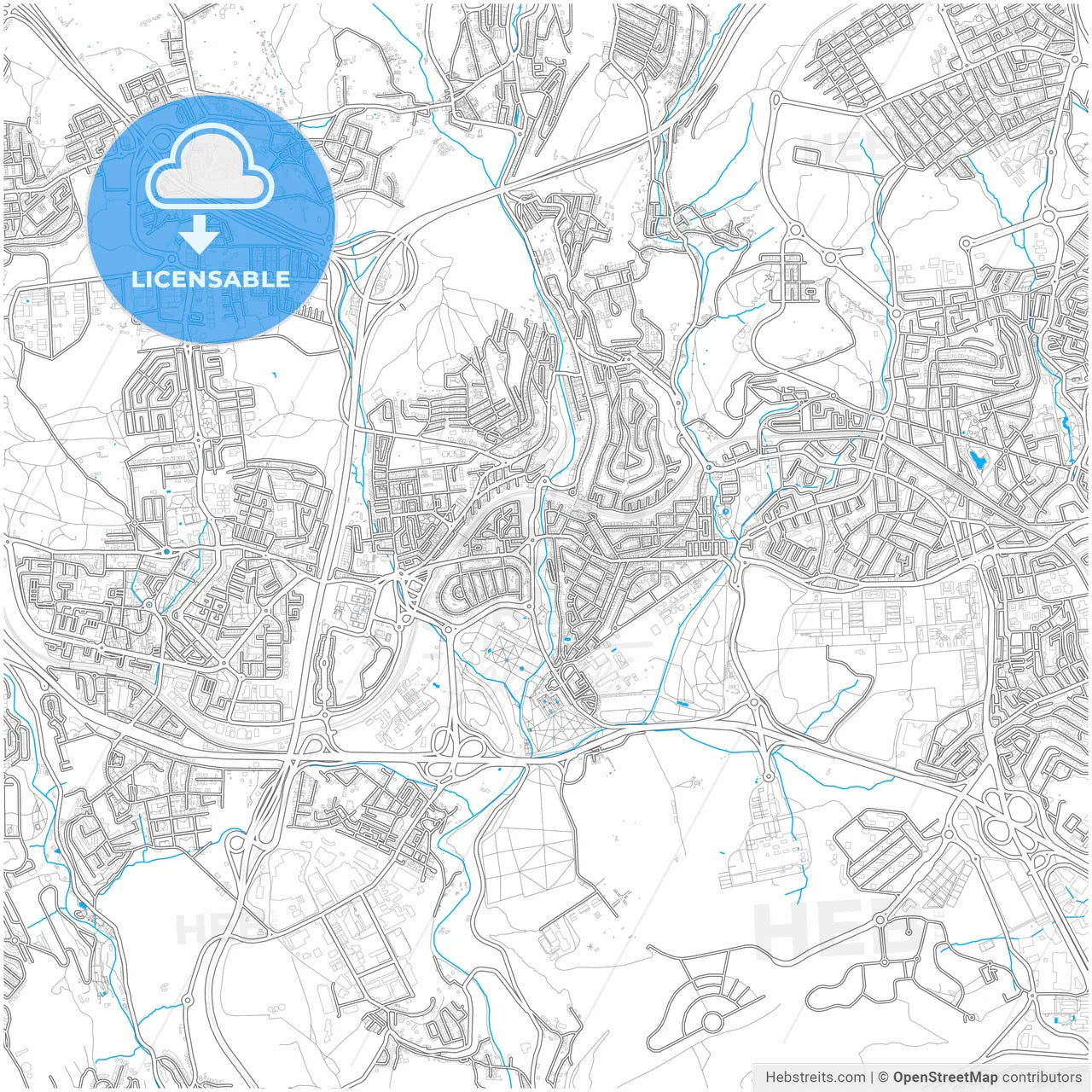 Queluz, Lisbon, Portugal, city map with high resolution roads.