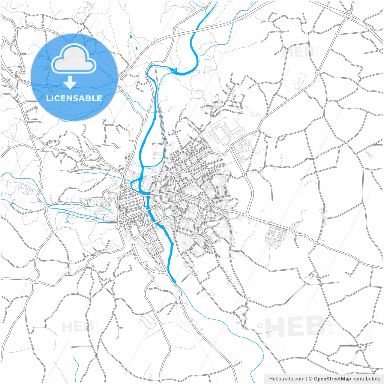 Tomar, Santarém, Portugal, city map with high resolution roads.