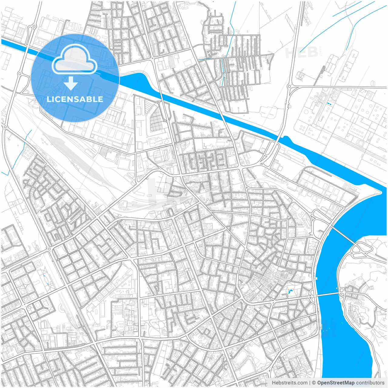 Novi Sad, South Bačka, Serbia, city map with high resolution roads.
