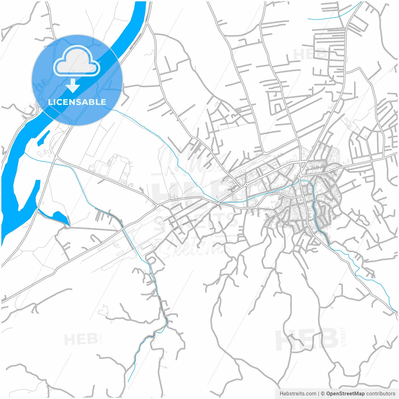 Loznica, Mačva, Serbia, city map with high resolution roads.