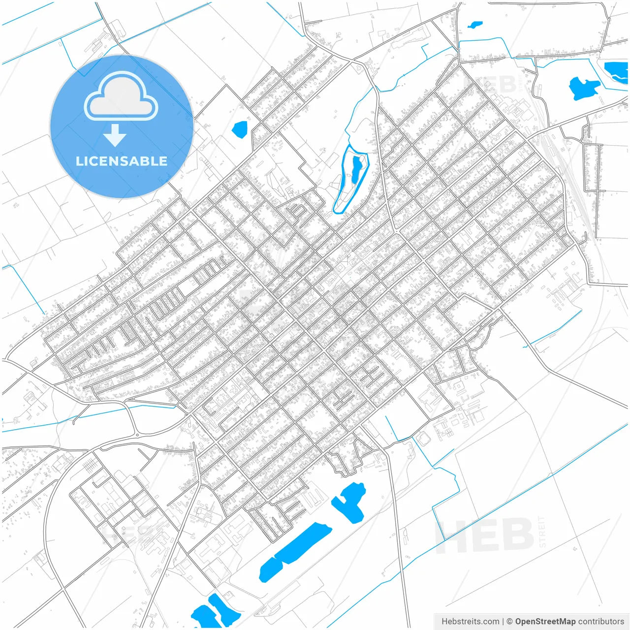 Kikinda, North Banat, Serbia, city map with high resolution roads.