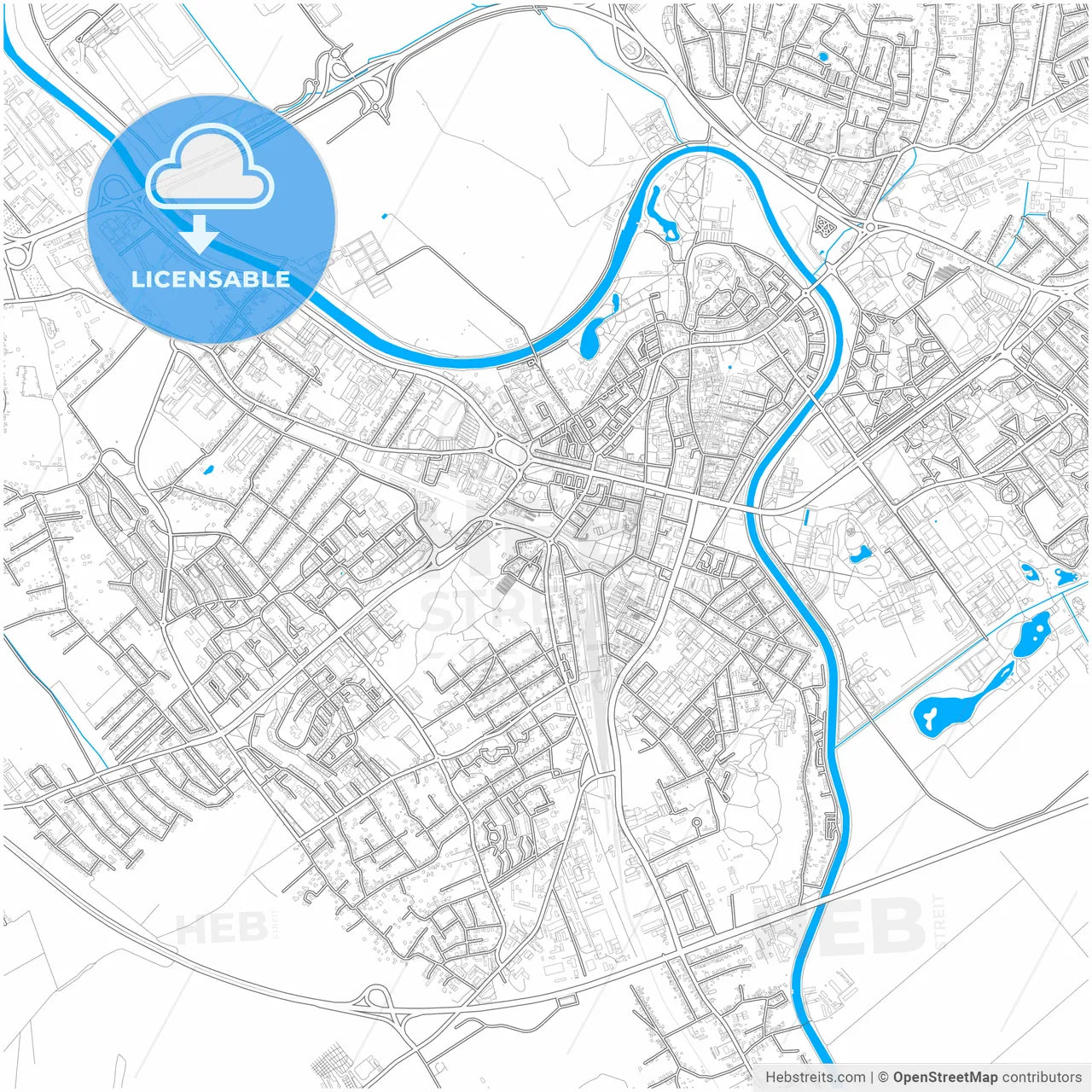 Nitra, Nitra Region, Slovakia, city map with high resolution roads.
