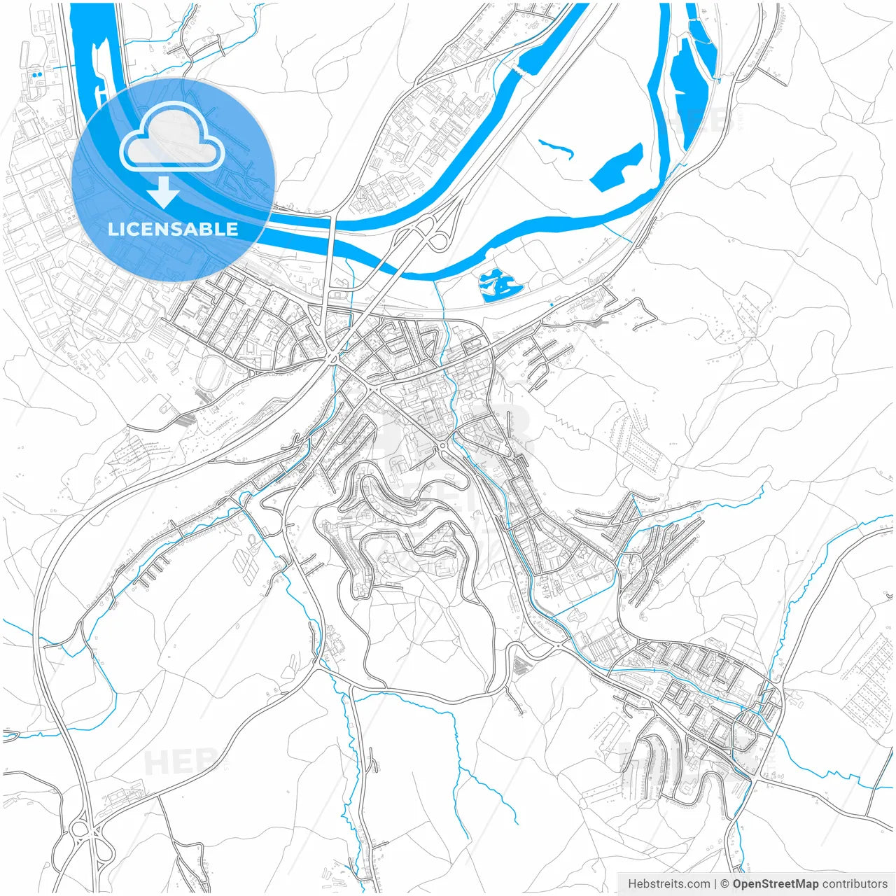 Považská Bystrica, Trenčín Region, Slovakia, city map with high resolution roads.
