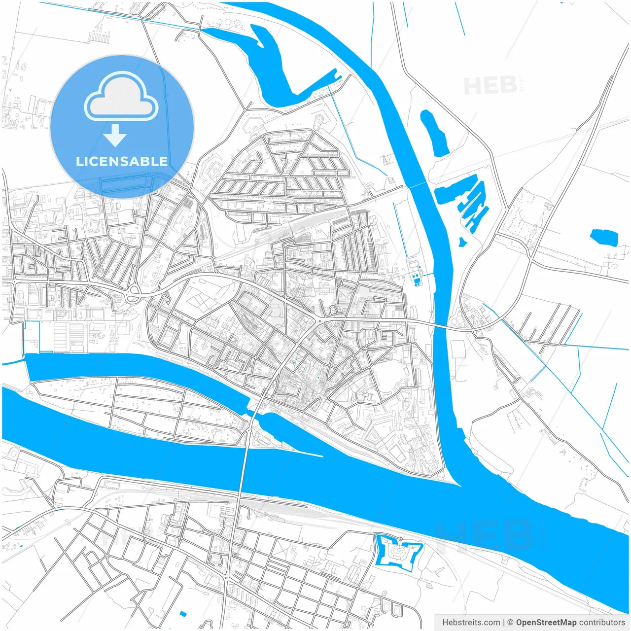 Komárno, Nitra Region, Slovakia, city map with high resolution roads.
