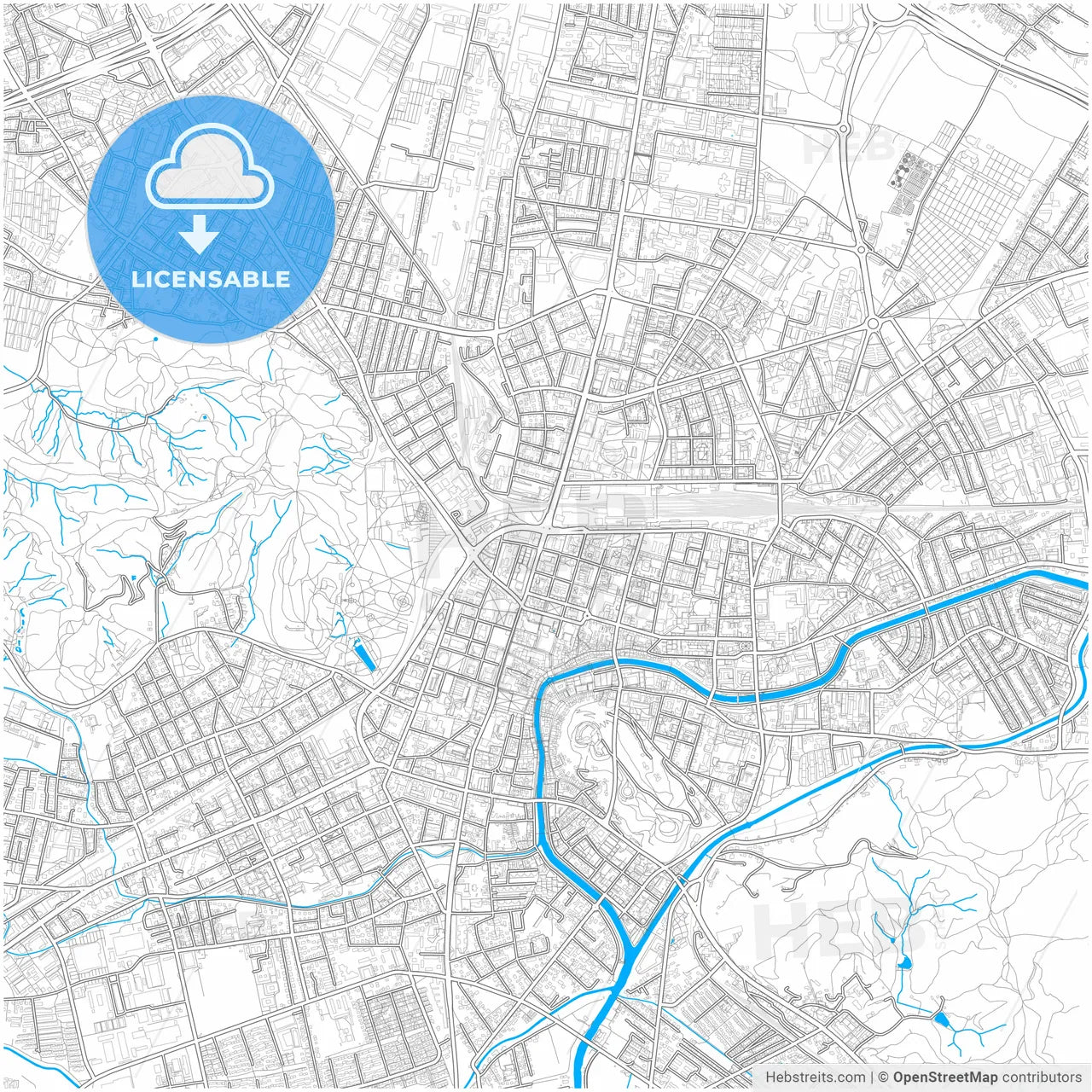 Ljubljana, Slovenia, city map with high resolution roads.