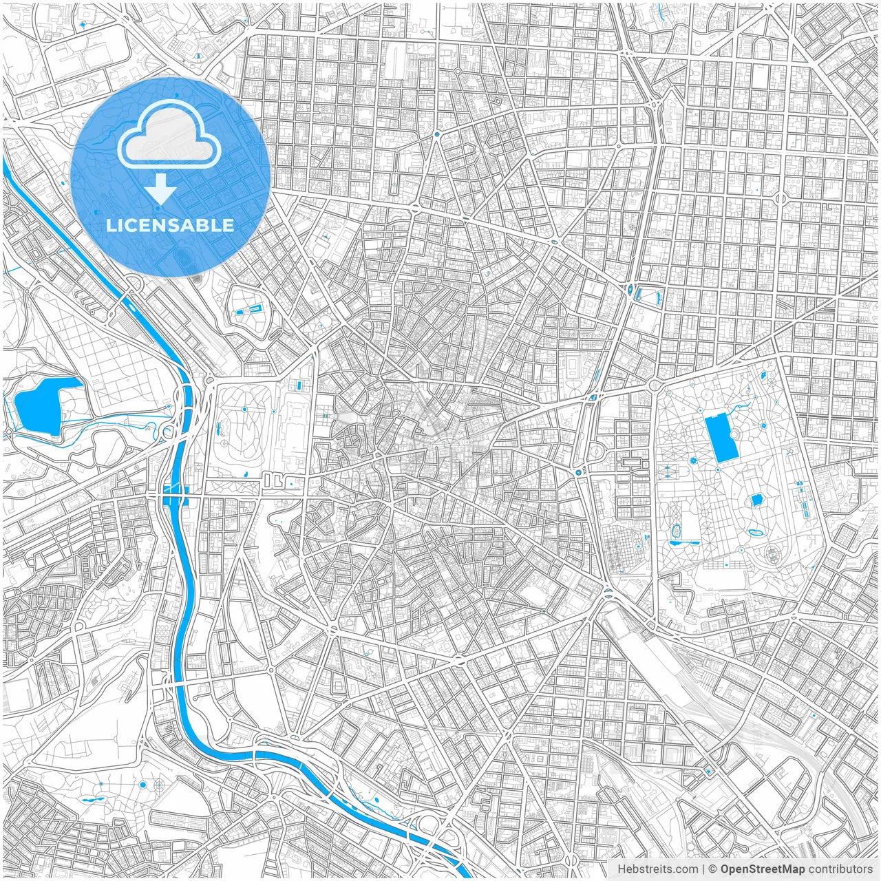 Madrid, Spain, city map with high resolution roads.