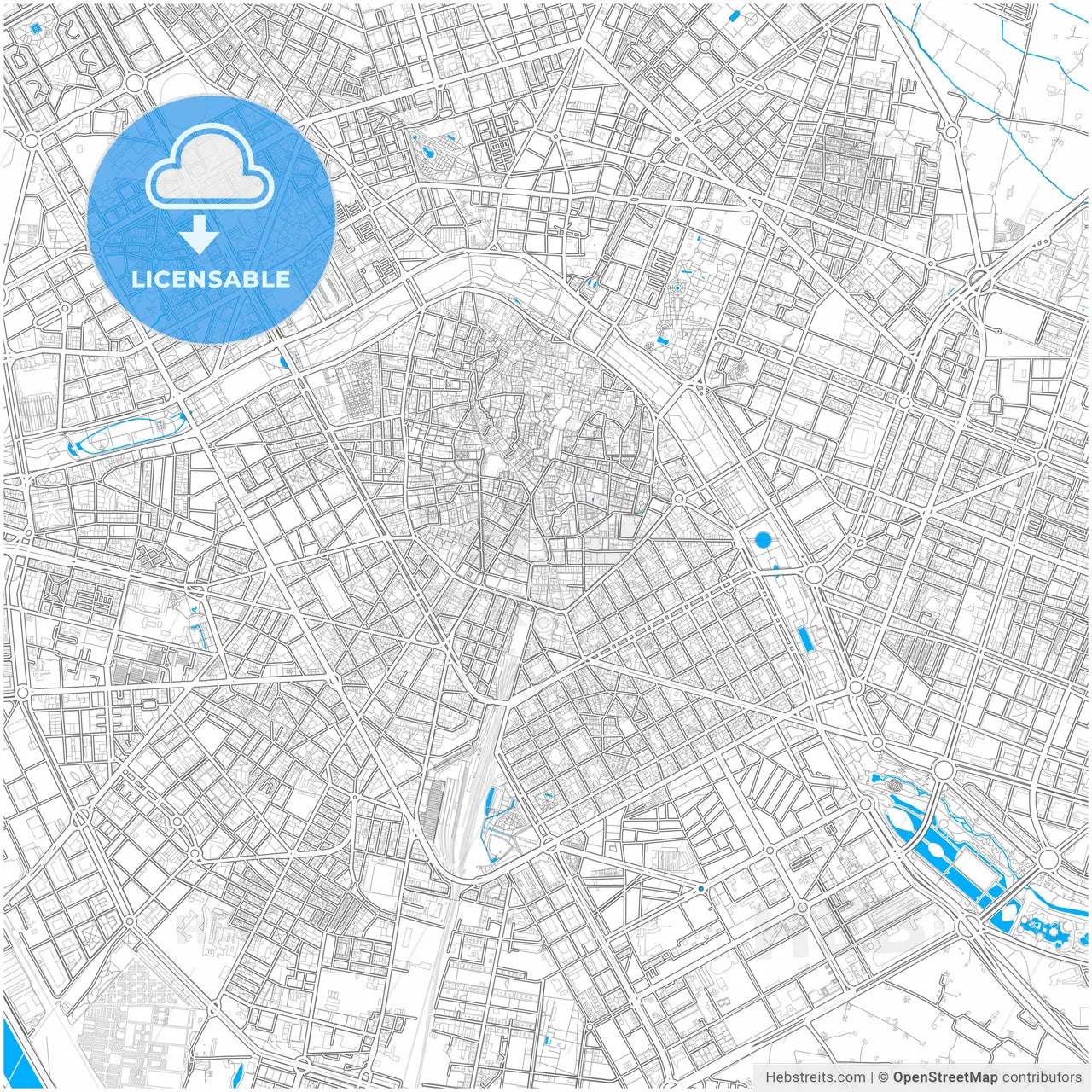 Valencia, Spain, city map with high resolution roads.