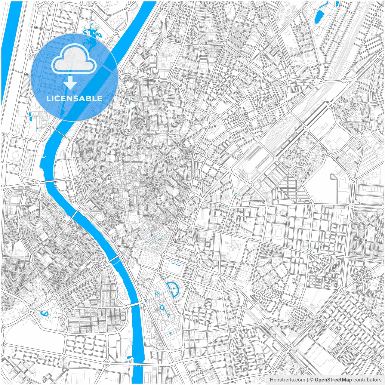 Sevilla, Spain, city map with high resolution roads.