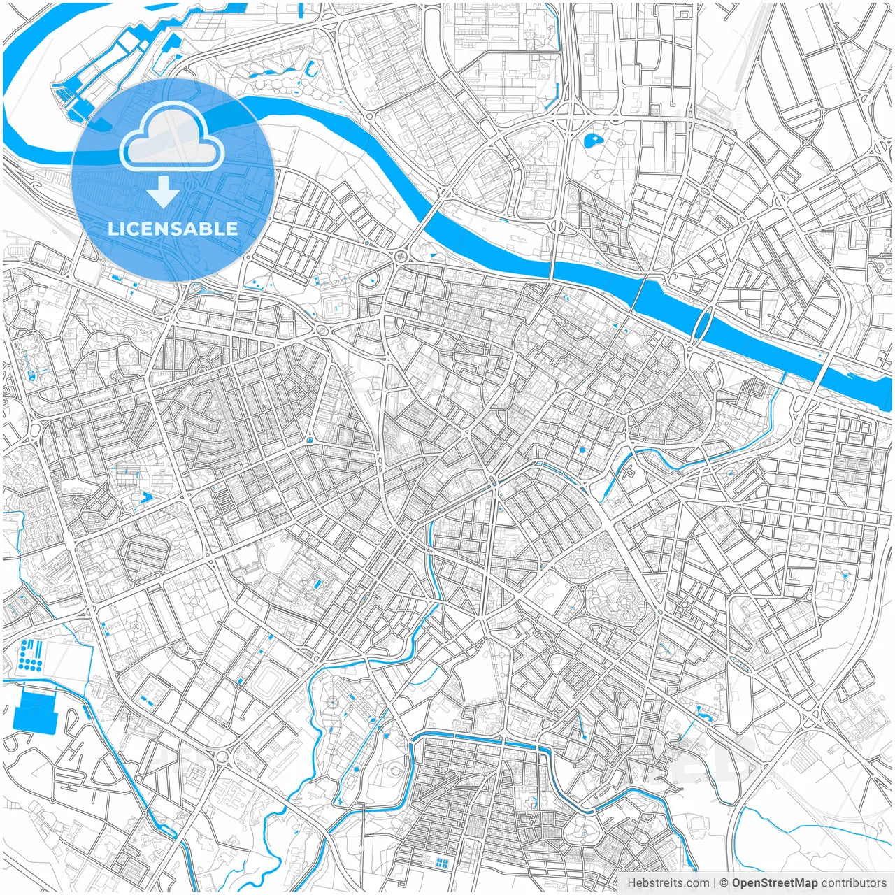 Zaragoza, Spain, city map with high resolution roads.