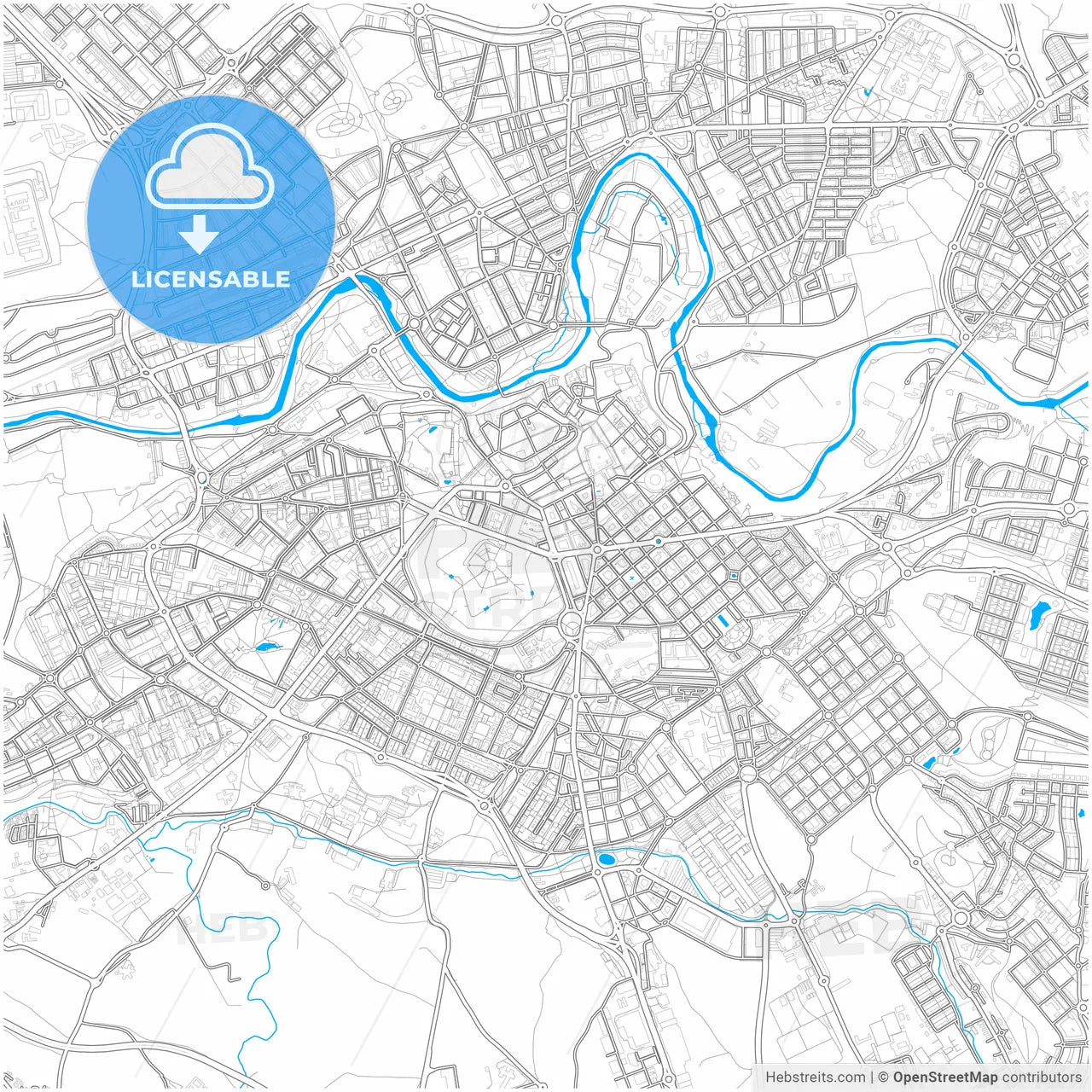 Pamplona, Navarre, Spain, city map with high resolution roads.