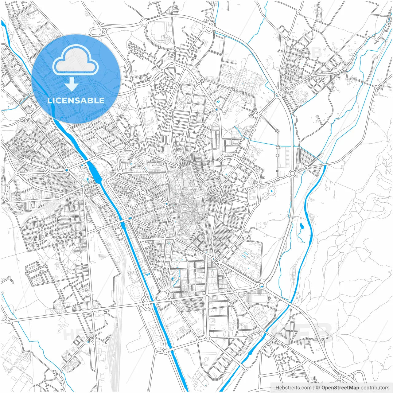 León, Spain, city map with high resolution roads.