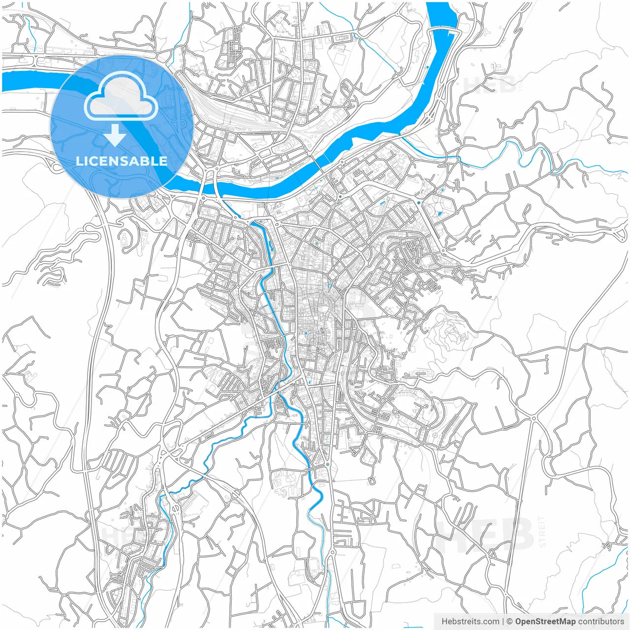 Ourense, Province of Ourense, Spain, city map with high resolution roads.
