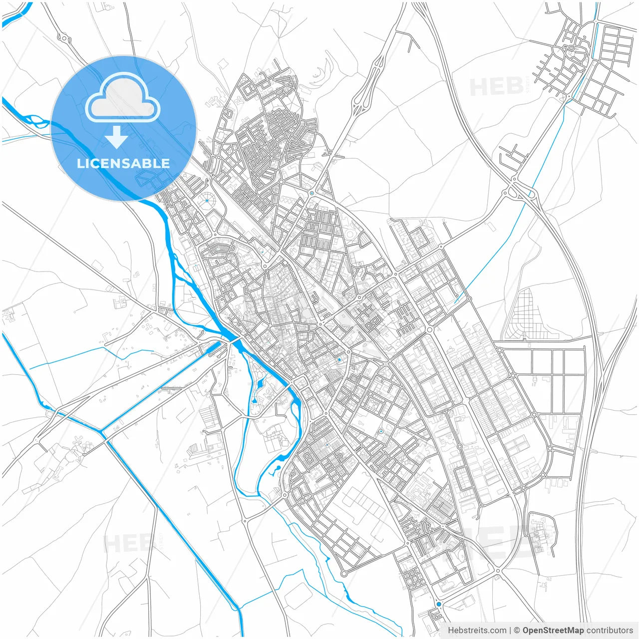 Palencia, Spain, city map with high resolution roads.
